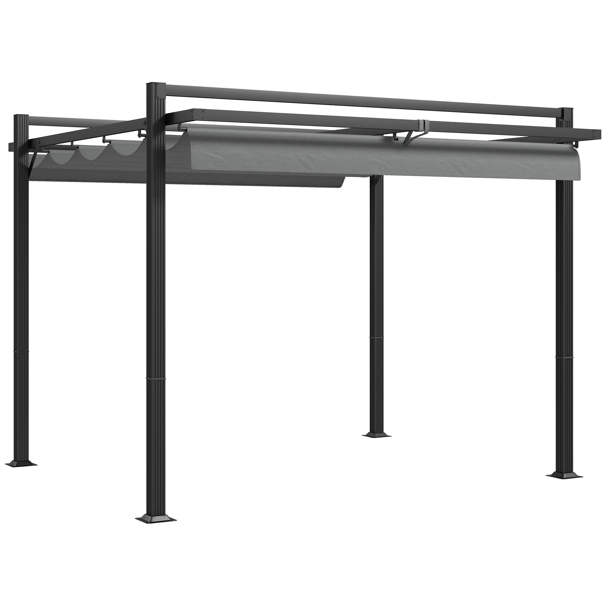 Outsunny 3 x 3(m) Retractable Pergola, Garden Gazebo Shelter with Aluminium Frame, for Grill, Patio, Deck, Dark Grey - North Peak Garden Furniture