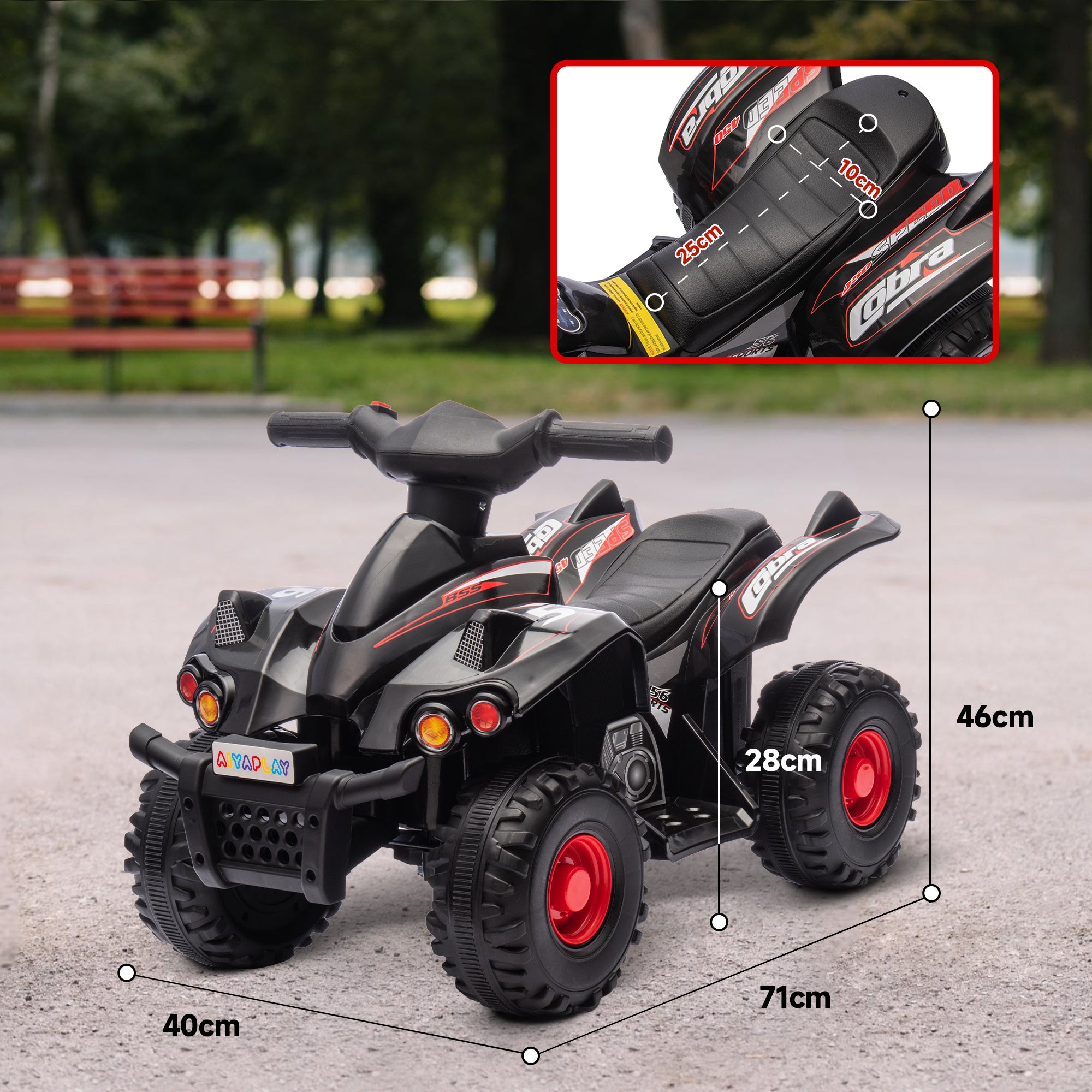 AIYAPLAY 6V Kids Electric Quad Bike w/ Music, Forward Function, for 2-6 Years, Black - North Peak Garden Furniture