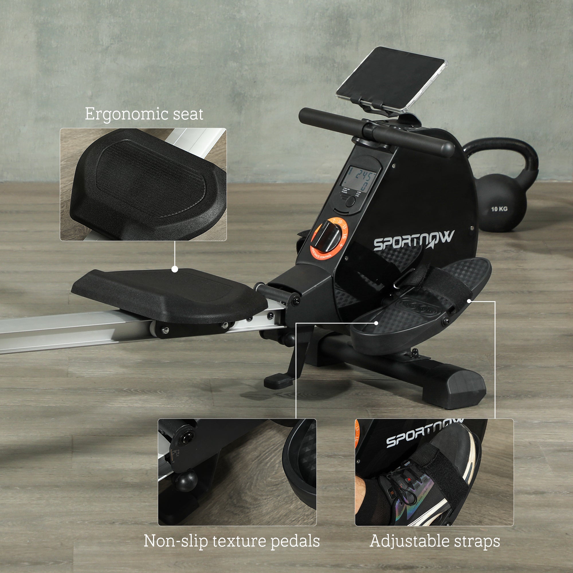 SPORTNOW Folding Rowing Machine, 16-Level Magnetic Rower Machine with Dual Aluminium Slid Rail and LCD Monitor, Vertical Storage, for Home Gym Cardio Training, 150kg Weight Capacity - North Peak Garden Furniture