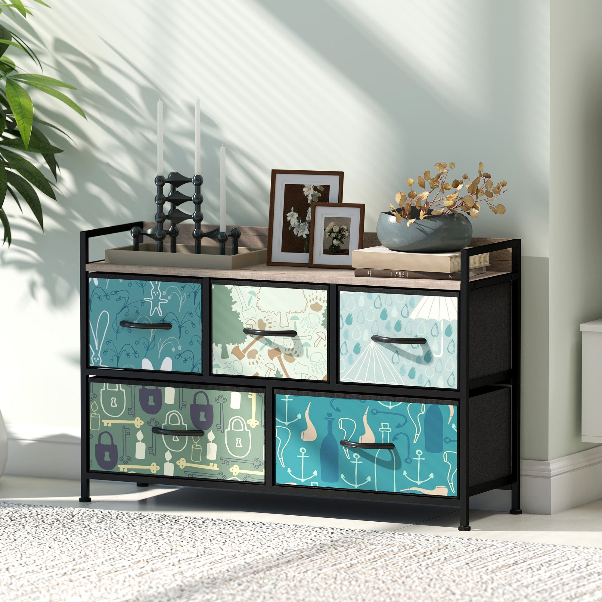 HOMCOM 5-Drawer Chest of Drawers - Blue