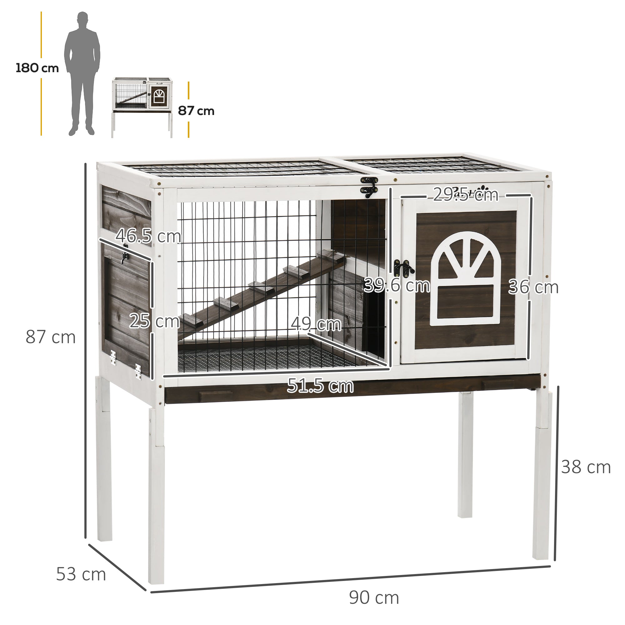 PawHut Wooden Rabbit Hutch, Guinea Pig Cage, with Removable Tray, Openable Roof - North Peak Garden Furniture