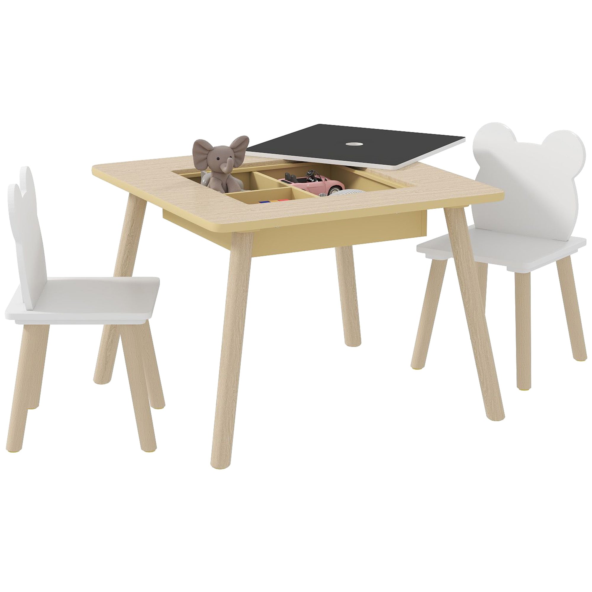AIYAPLAY 3-Piece Kids Table and Chairs Set with Convertible Desk and Storage Grid, Kids Activity Table for Nursery, Playroom - North Peak Garden Furniture