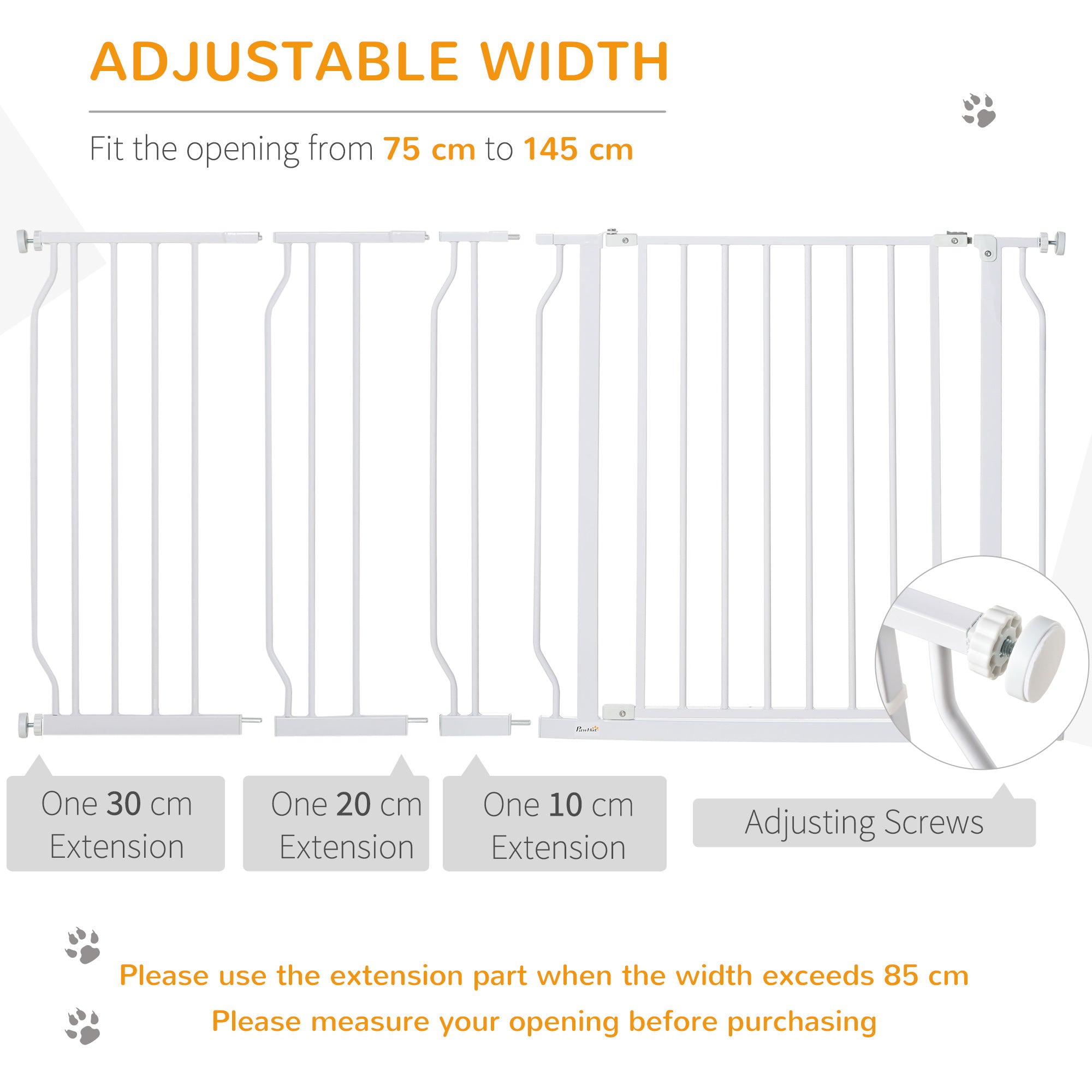 PawHut Extra Wide Dog Safety Gate, with Door Pressure, for Doorways, Hallways, Staircases - White