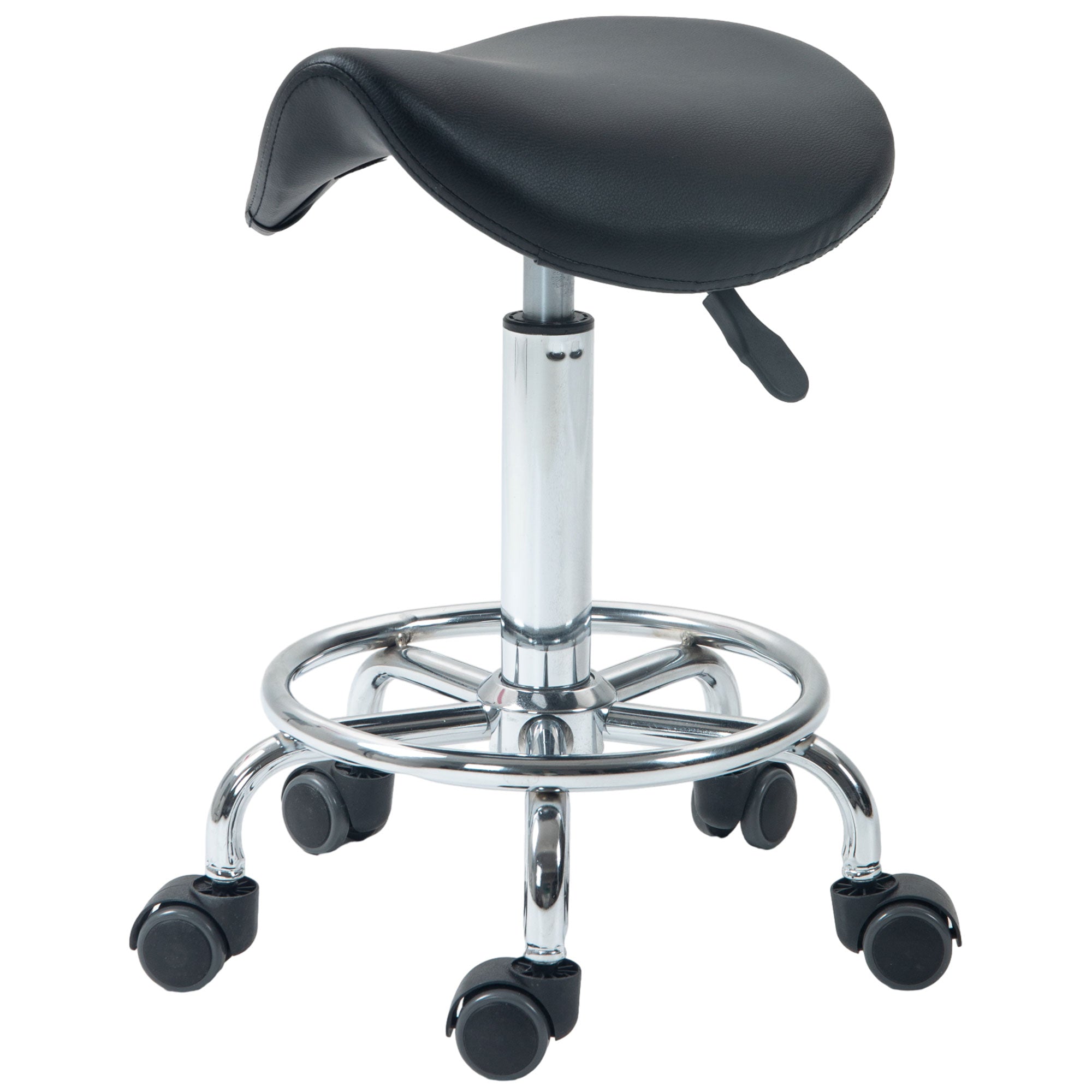 HOMCOM Salon Saddle Stool, Rolling Saddle Chair for Massage, Spa, Clinic, Beauty, Hairdressing and Tattoo, Black