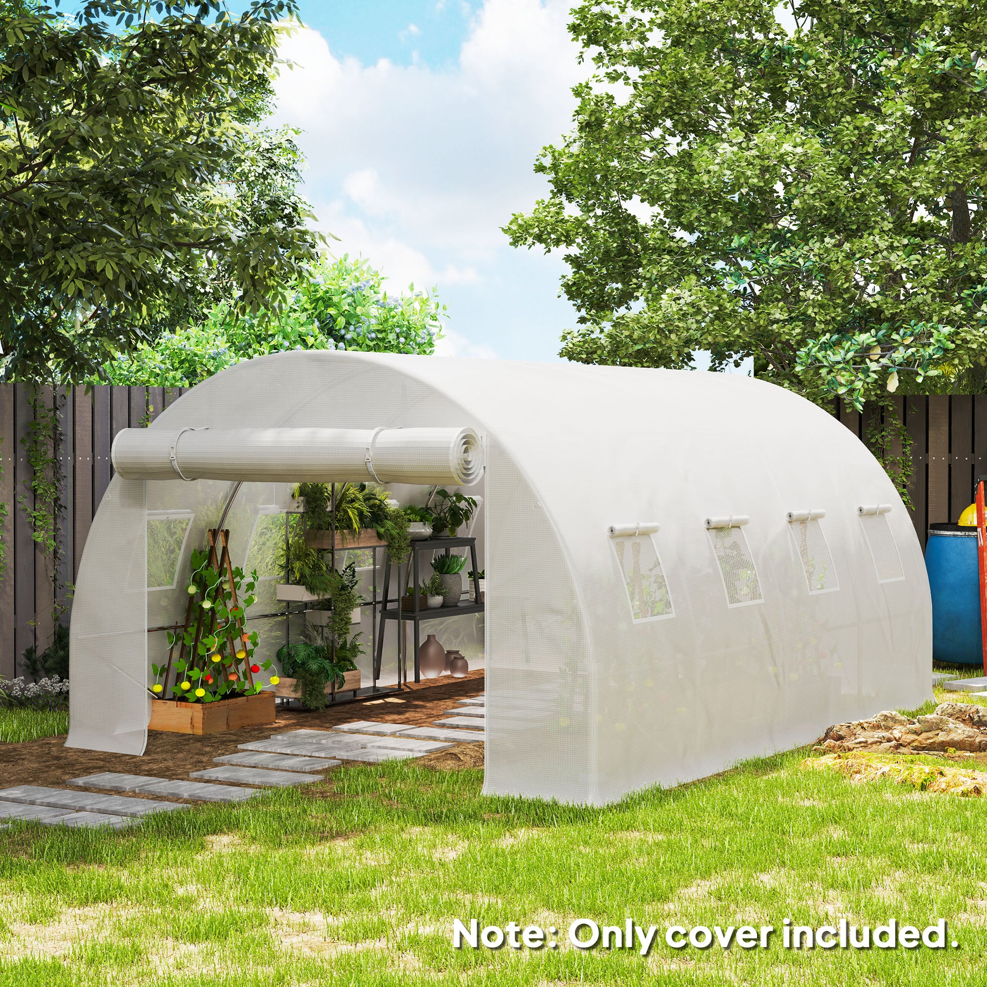 Outsunny 4 x 3 x 2m Greenhouse Replacement Cover ONLY Winter Garden Plant PE Cover for Tunnel Walk-in Greenhouse with Roll-up Windows Door Outdoor, White