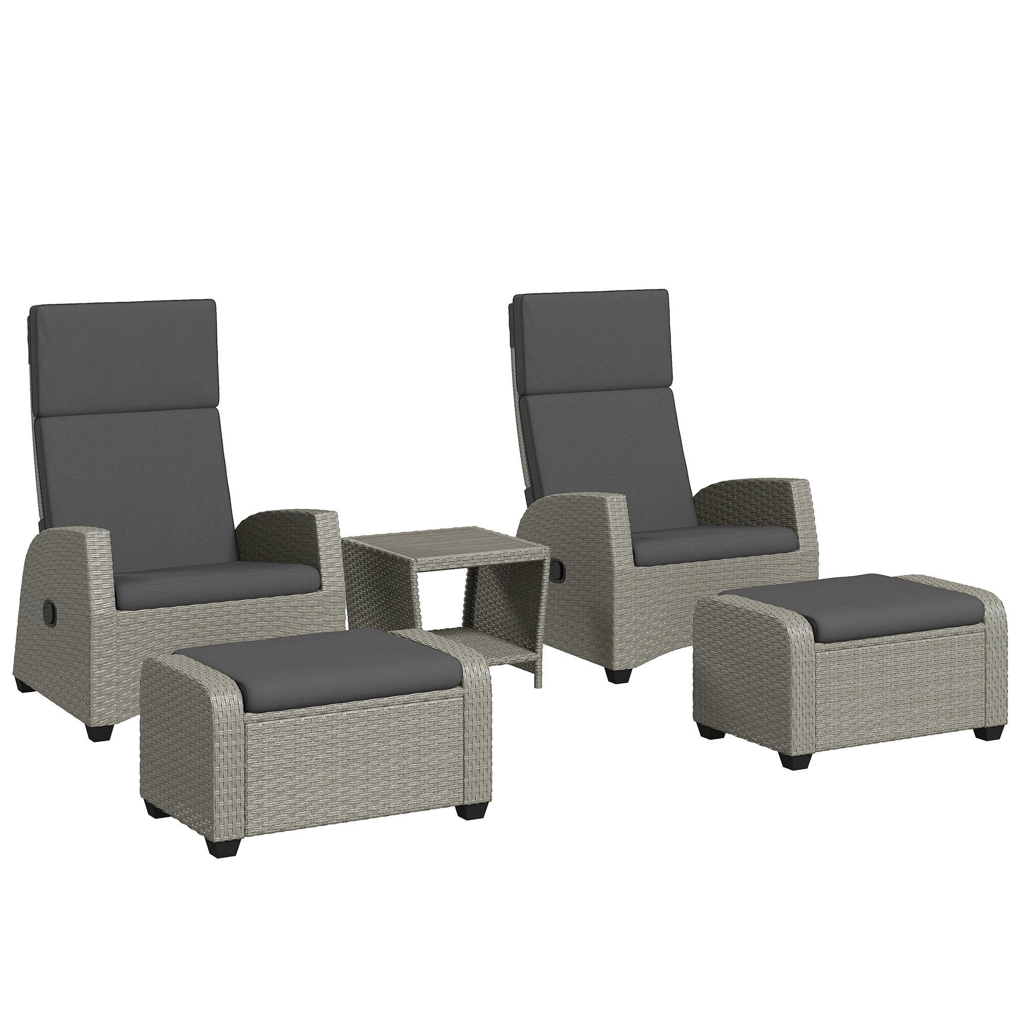 Outsunny 5-Piece Rattan Garden Furniture Set with Cushions - Charcoal Grey - North Peak Garden Furniture