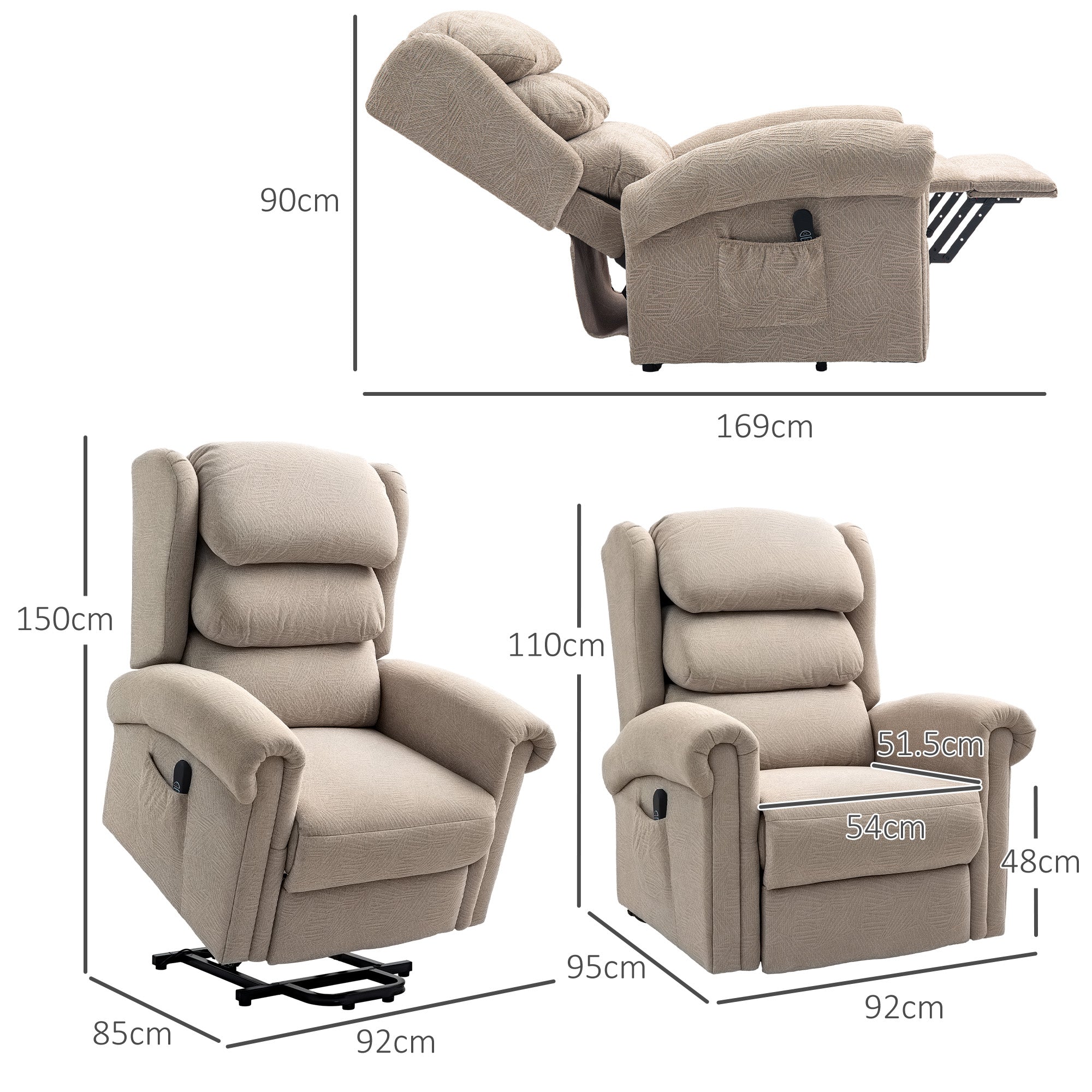 HOMCOM Power Lift Recliner Chair for Elderly, Velvet Electric Riser and Recliner Armchair for Living Room with Remote Control, 2 Side Pockets, Thick Padded Back, Khaki - North Peak Garden Furniture