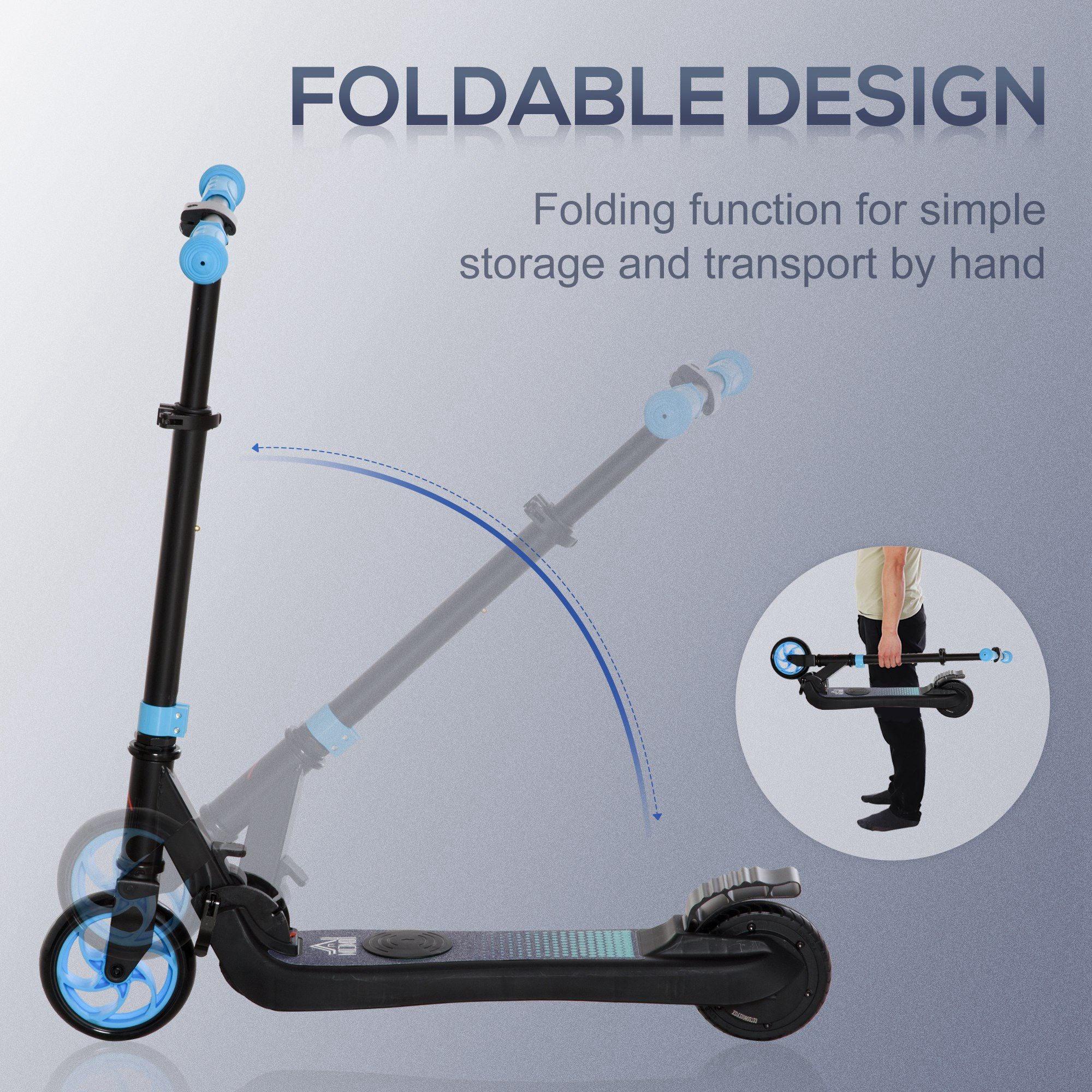 HOMCOM Folding Electric Scooter with Brake, for Ages 6+ Years, 8km/h Maximum Speed, Blue - North Peak Garden Furniture