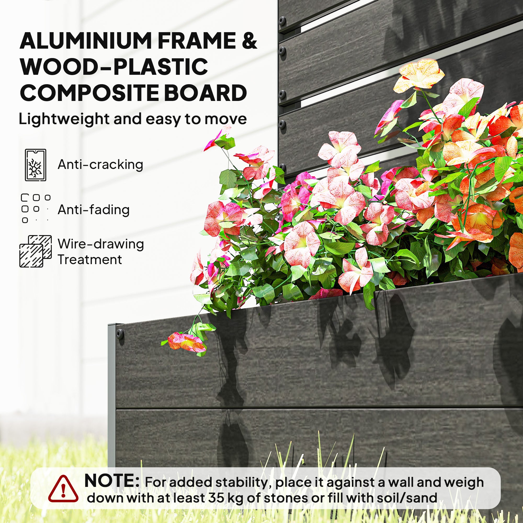 Outsunny Raised Bed for Garden, Planter with Trellis for Climbing Plants, Vines, Planter Box with Drainage Gap, Black