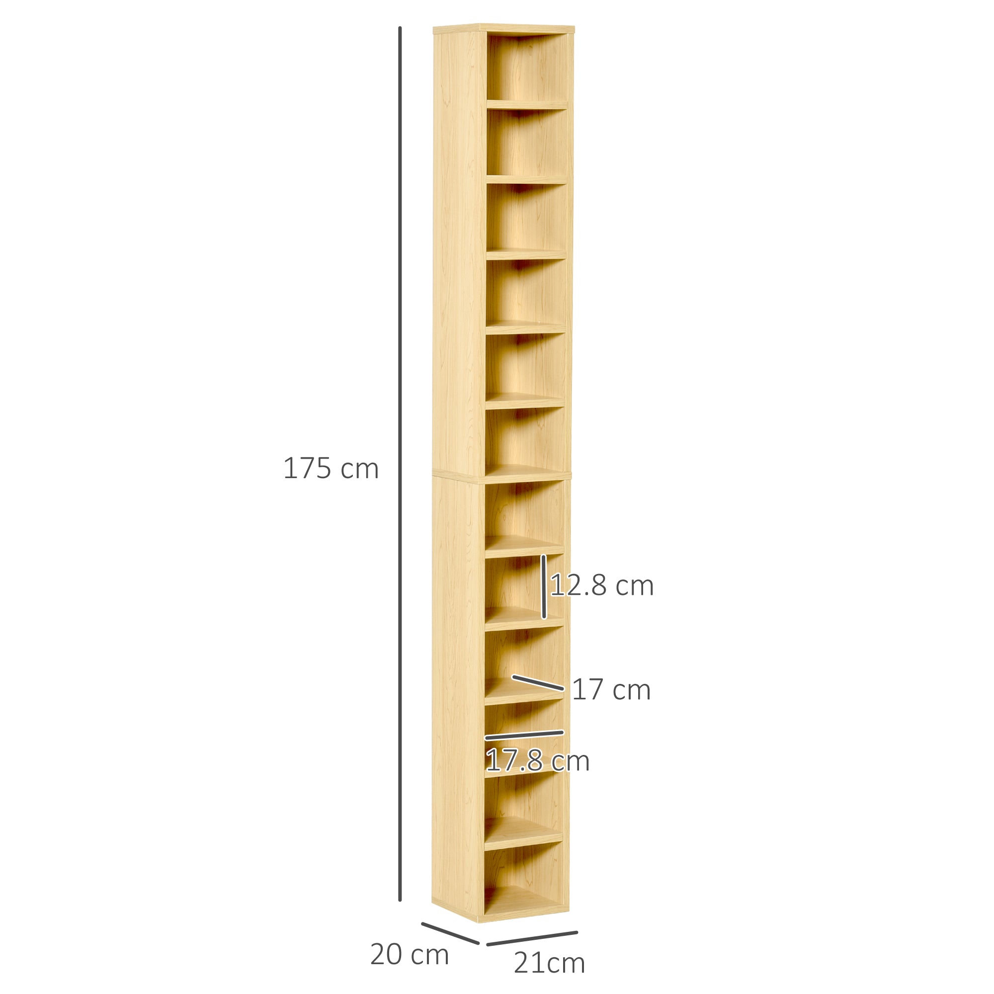 HOMCOM 204 CD Tall Narrow Media Storage Tower - Oak Tone - North Peak Garden Furniture