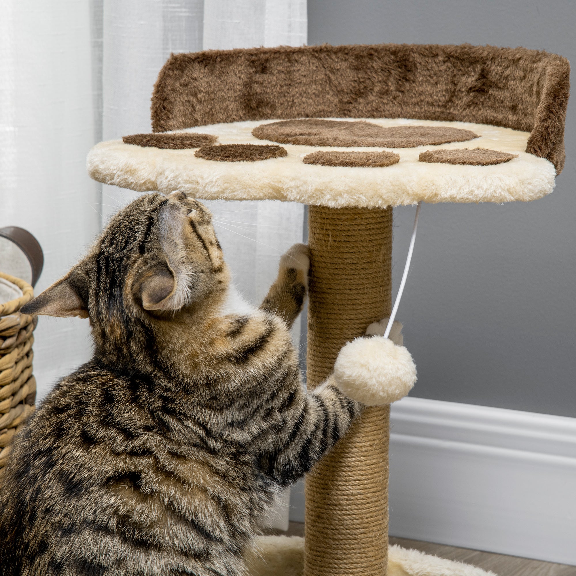 PawHut 44cm Cat Tower, Cat Tree for Indoor Cats, with Sisal Cat Scratching Post, Toy Ball - Brown - North Peak Garden Furniture
