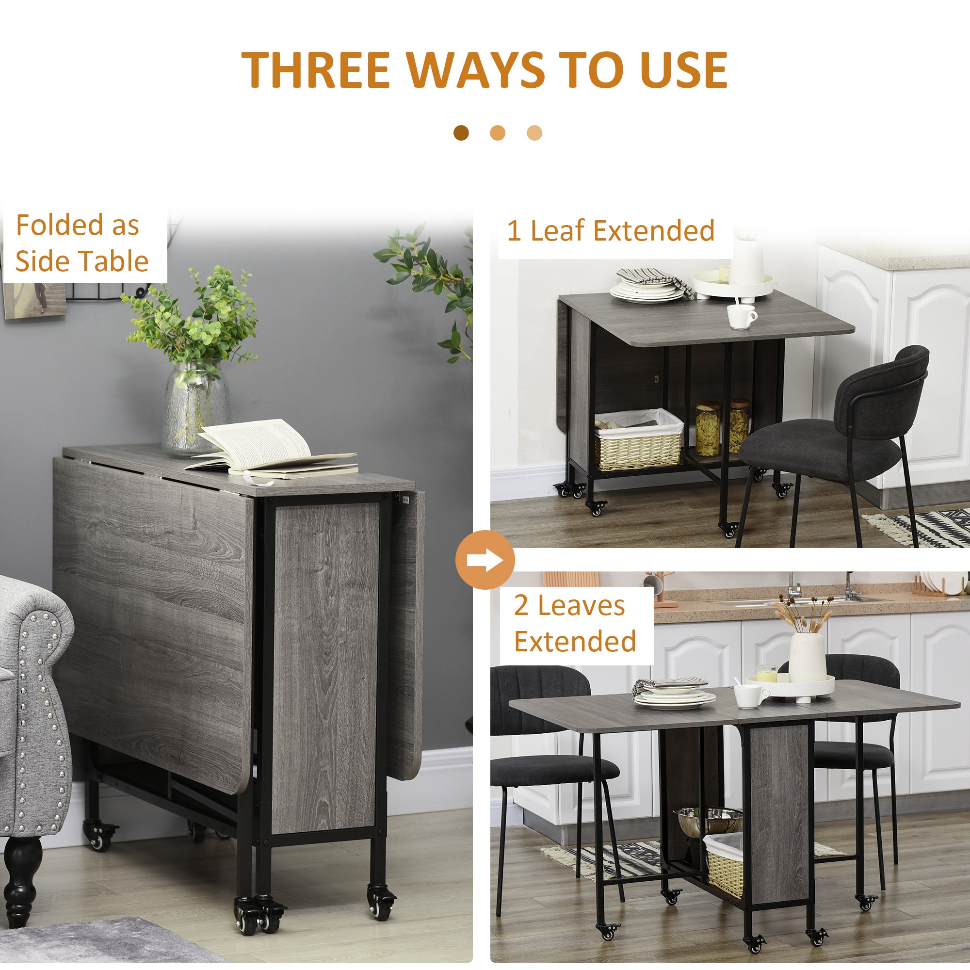 HOMCOM Six-Person Drop Leaf Dining Table - Grey/Black - North Peak Garden Furniture