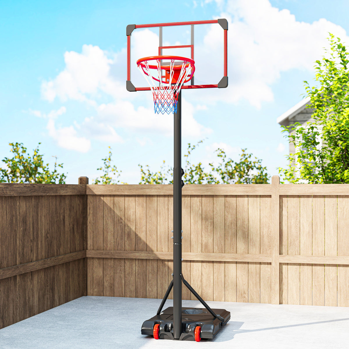 SPORTNOW Height Adjustable Basketball Hoop and Stand with Firm Backboard and Weighted Base, Portable on Wheels, Red