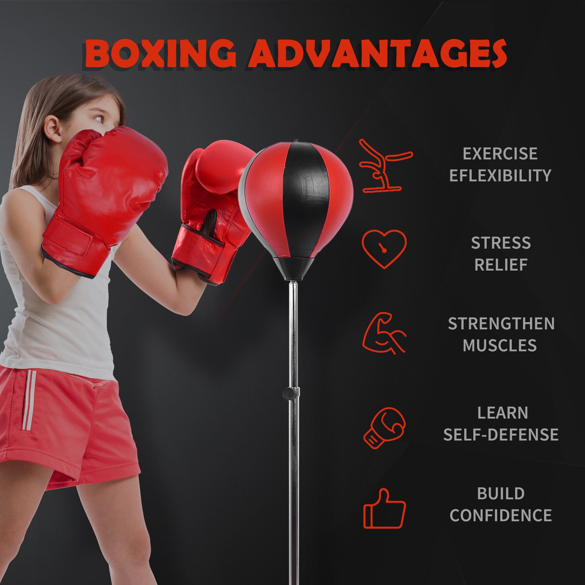 HOMCOM Kids Training Boxing Punch Ball Set 125-145H x Φ43cm with Gloves Air Pump Adjustable Height Freestanding Exercise Training for Kids and Teenagers