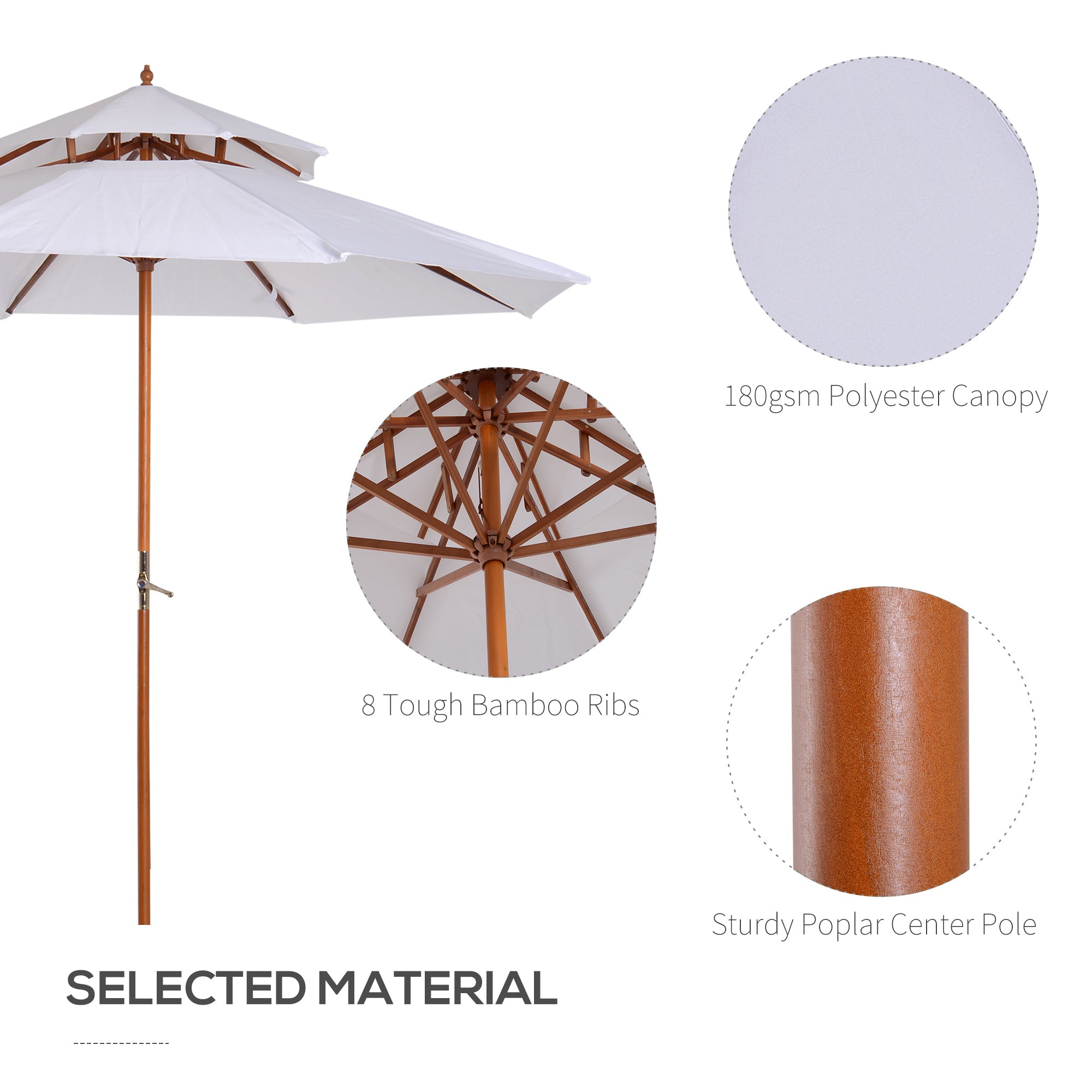 Outsunny 2.7m Elegant Wooden Frame Parasol Umbrella - Cream White - North Peak Garden Furniture