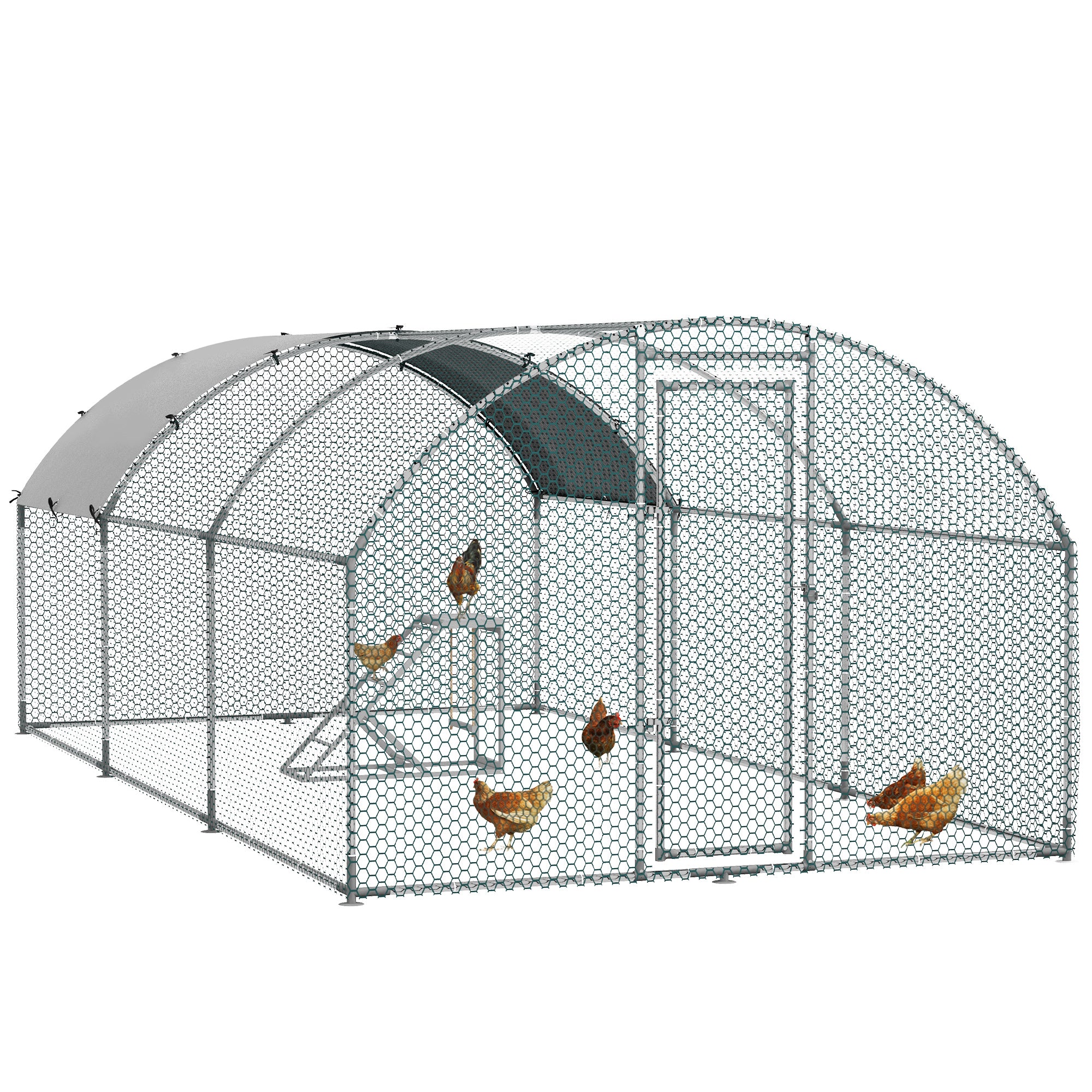 PawHut Walk In Chicken Run with Chicken Activity Shelf and Cover, 2.8 x 5.7 x 2m - North Peak Garden Furniture