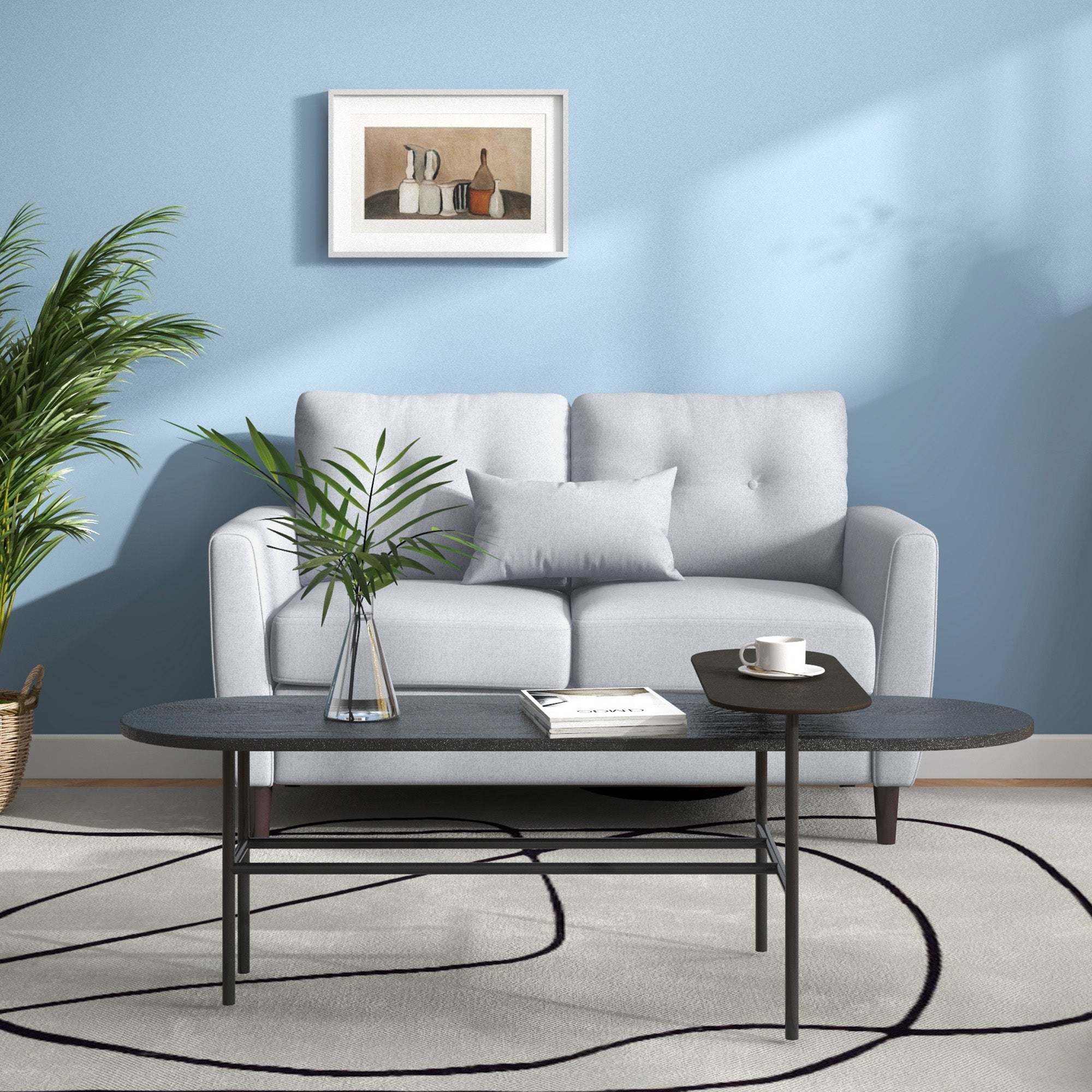 HOMCOM 2 Seater Sofa Double Sofa Loveseat Fabric Wooden Legs Tufted Design for Living Room, Dining Room, Office, Light Grey - North Peak Garden Furniture