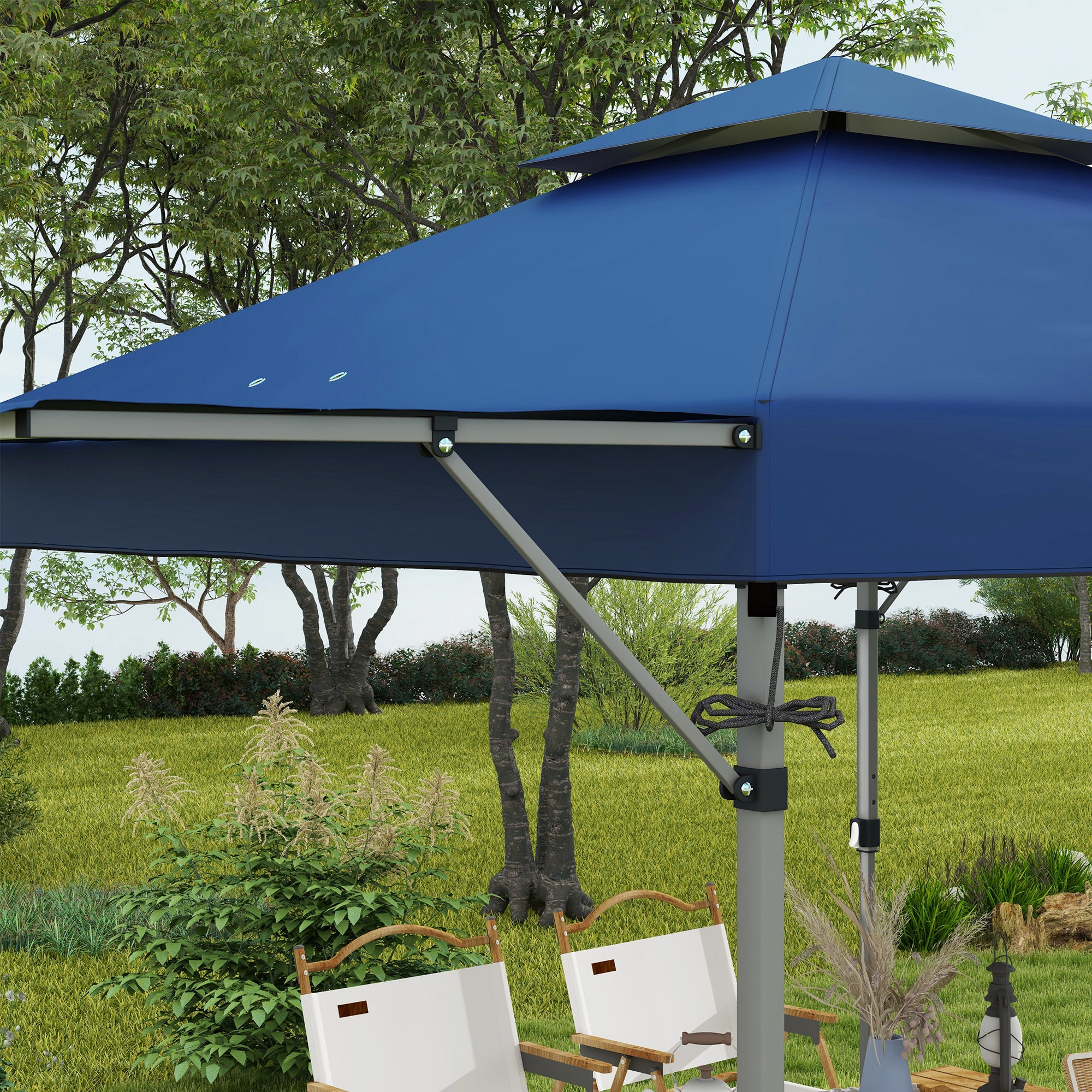 Outsunny 5 x 3m Height Adjustable Pop-Up Gazebo, with Accessories - Blue - North Peak Garden Furniture