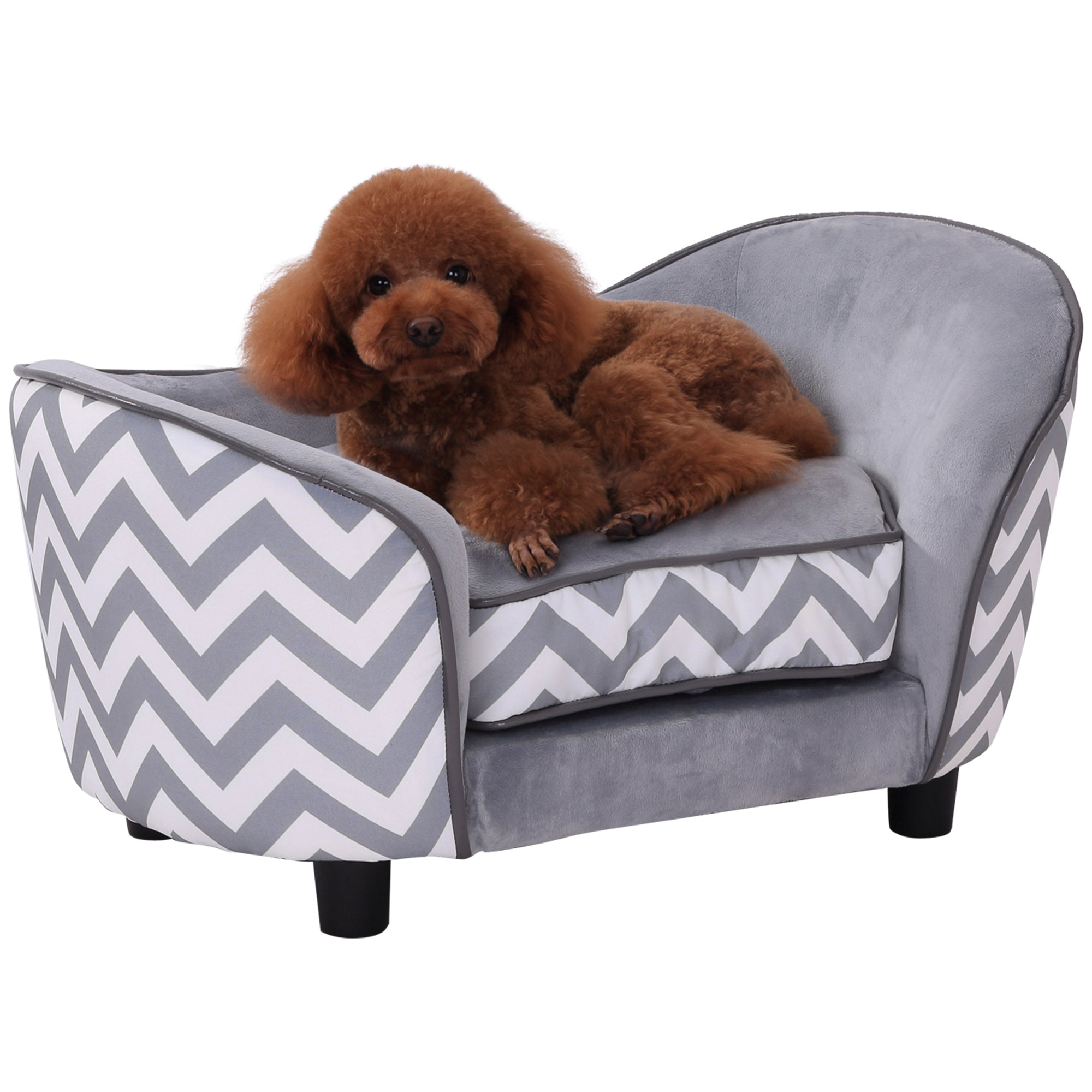 PawHut Dog Sofa Pet Couch for XS Dogs w/ Removable Sponge Padded Cushion - Grey - North Peak Garden Furniture