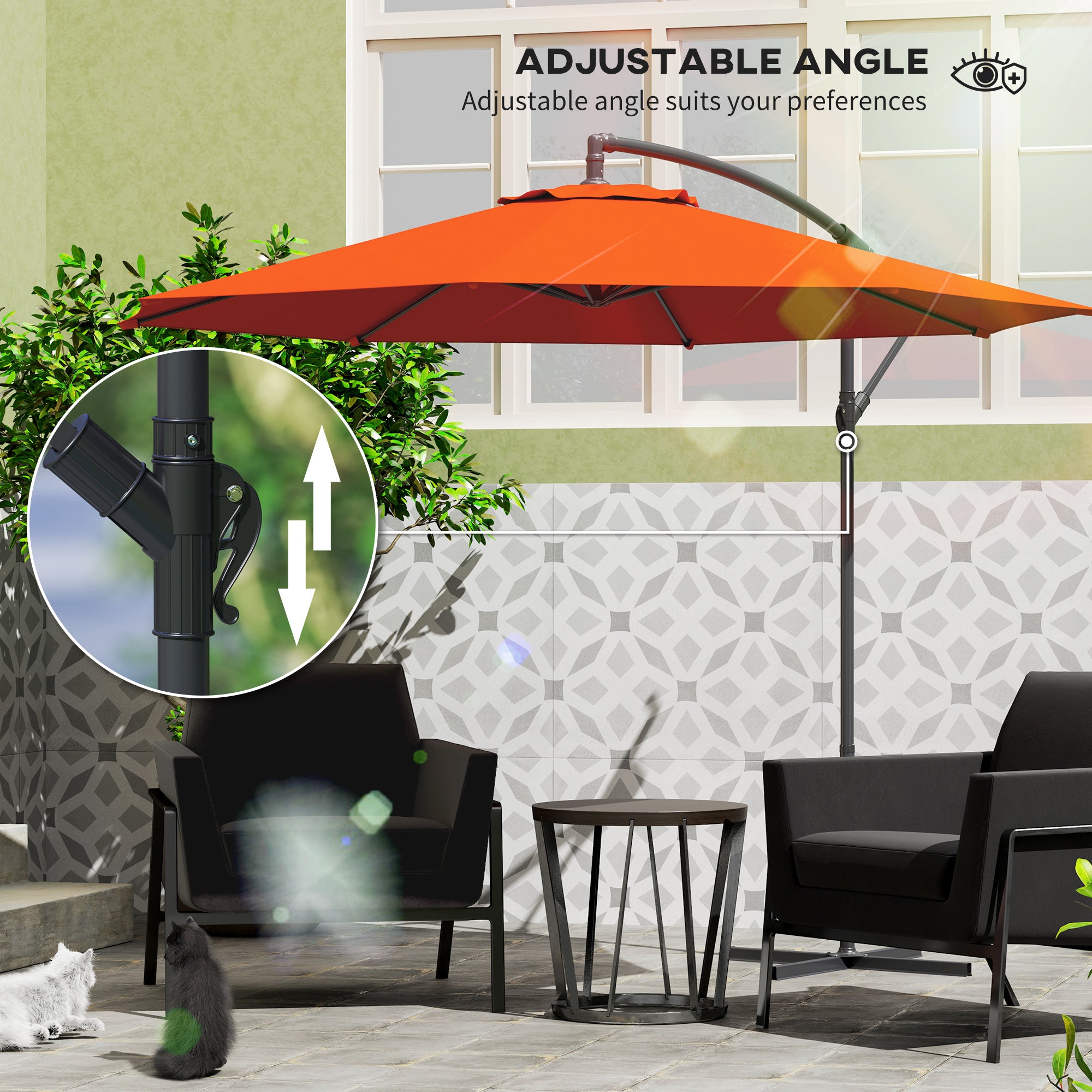 Outsunny 2.45m Overhanging Cantilever Parasol, with Cross Base - Orange - North Peak Garden Furniture
