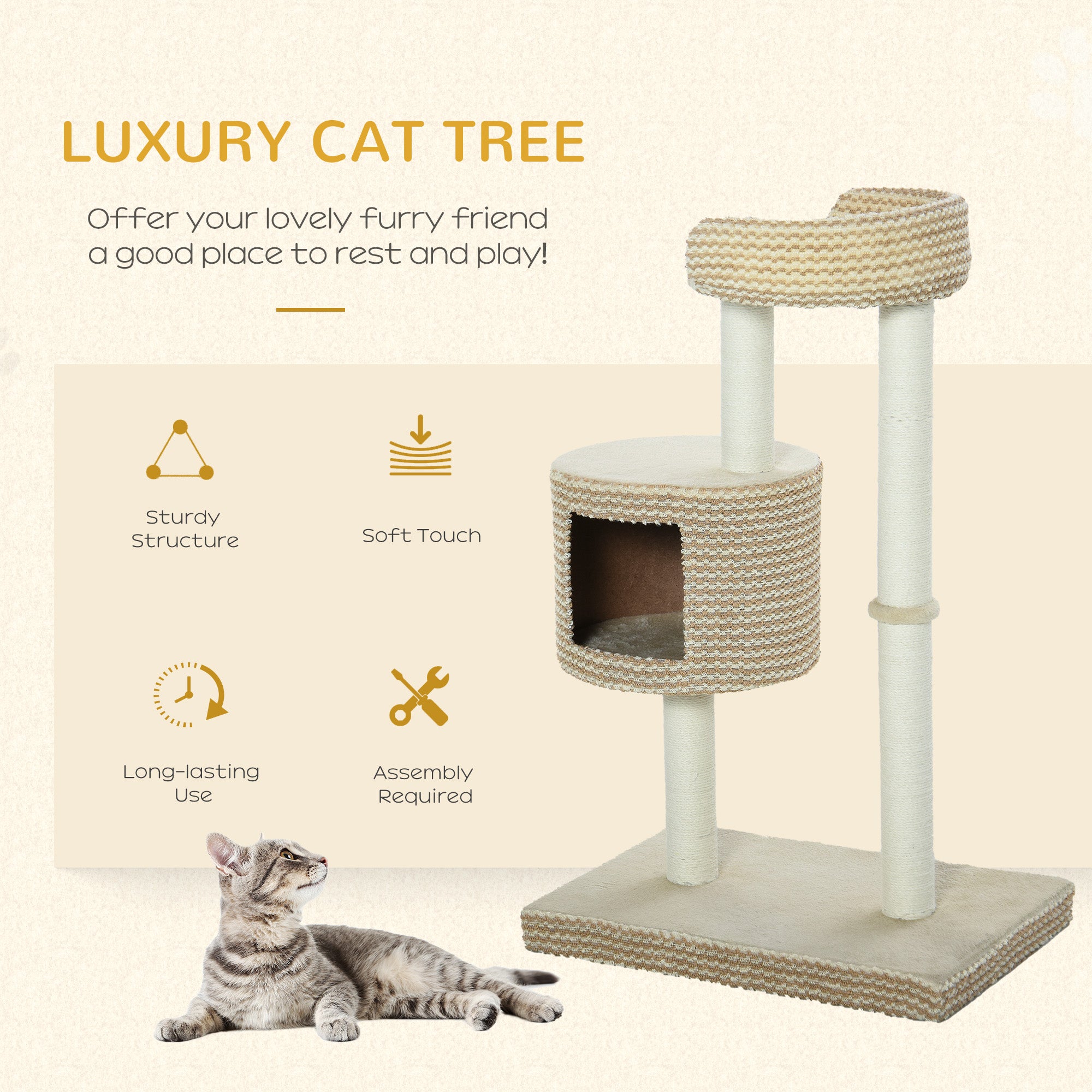 PawHut Multi-Level Cat Tree with Jute Scratching Posts, Condo, Perch, Climbing Frame, Plush Fabric for Kittens