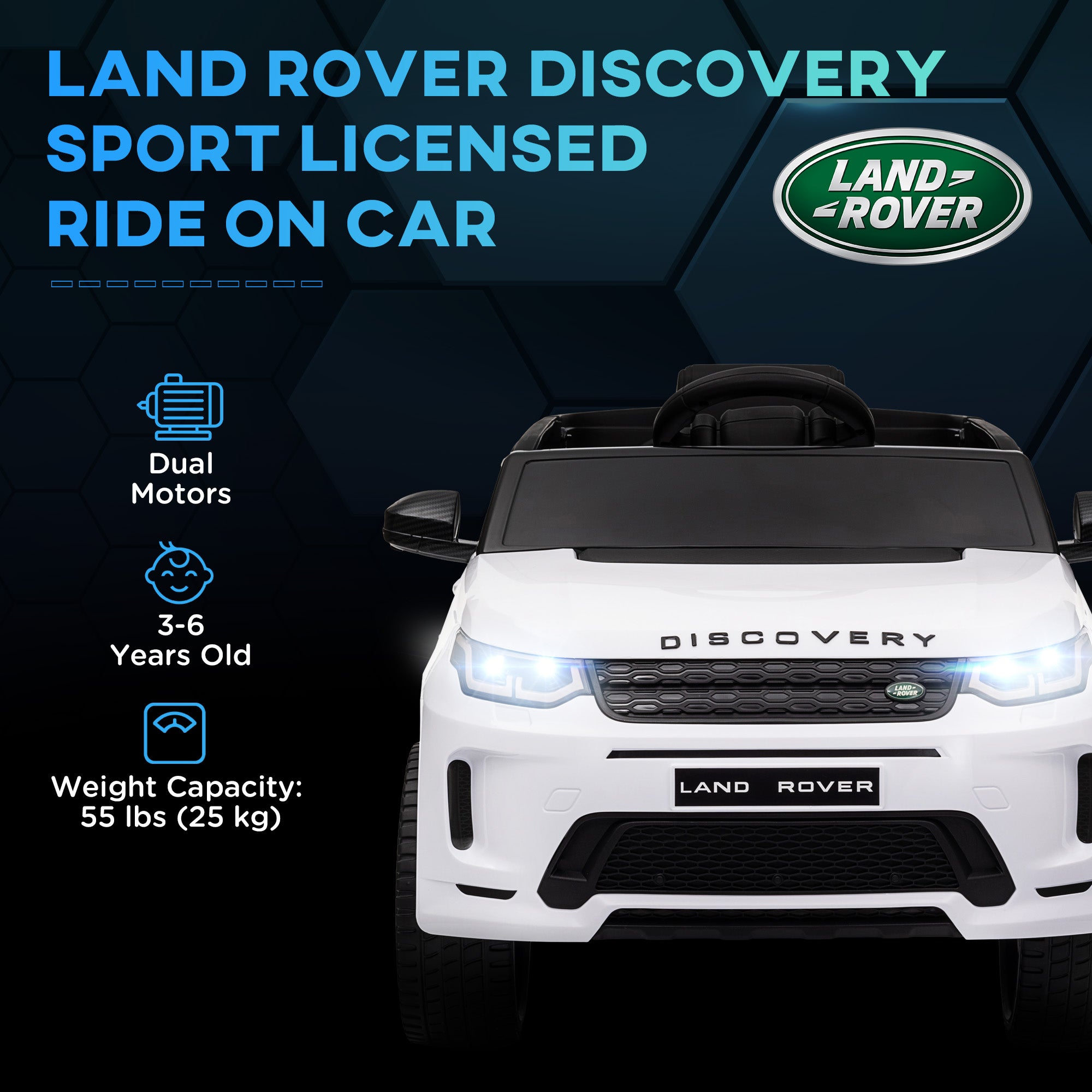 AIYAPLAY Land Rover Discovery Sport Licensed 12V Kids Ride on Car w/ Remote Control, Lights Music Horn, for 3-6 Years White - North Peak Garden Furniture