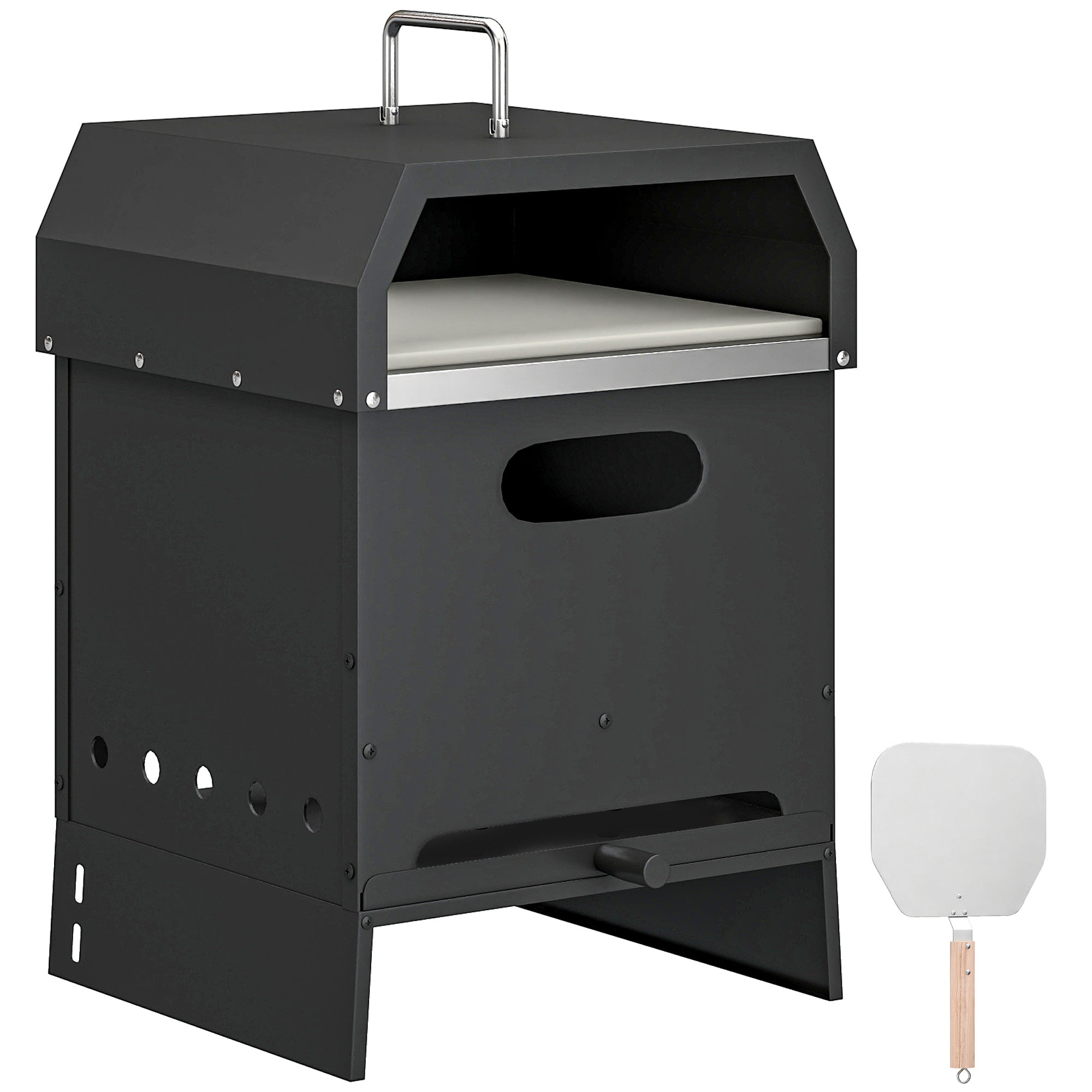 Outsunny 3 in 1 Outdoor Pizza Oven, Portable Wood Fired Pizza Maker with Handles, Stone and Peel