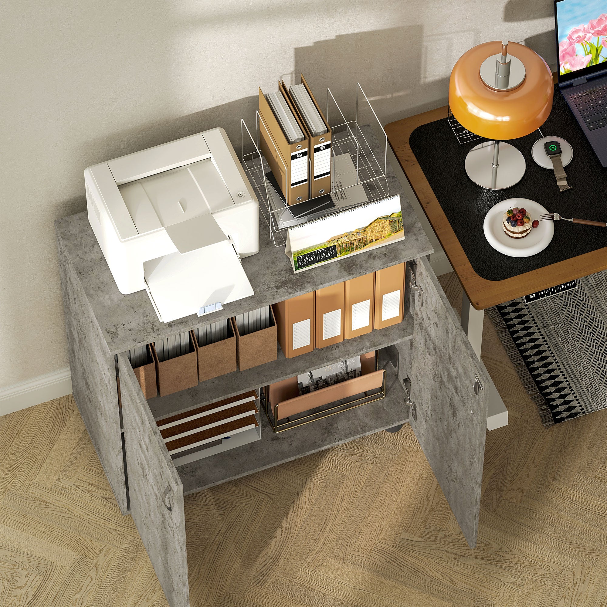 Vinsetto Two-Tier Locking Office Storage Cabinet - Grey - North Peak Garden Furniture