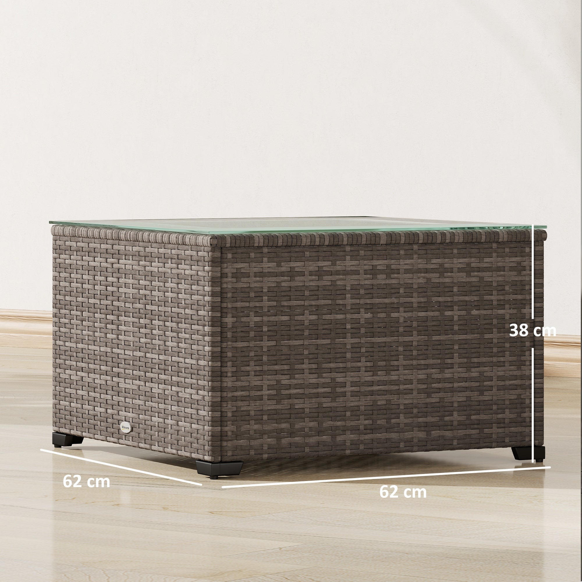 Outsunny 62 x 62cm Glass-Top Rattan Side Table - Black - North Peak Garden Furniture