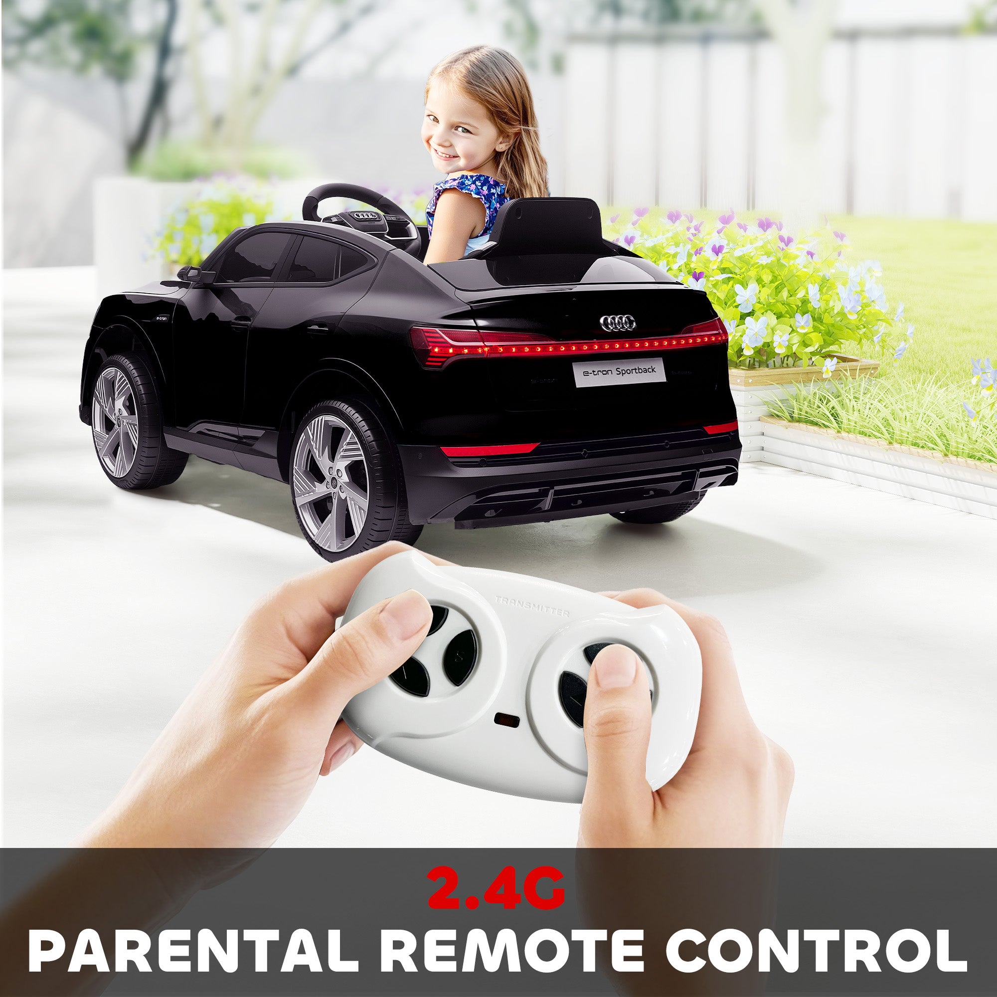 HOMCOM Audi E-tron Licensed 12V Kids Electric Ride On Car with Parental Remote Music Lights MP3 Suspension Wheels for 3-5 Years Black