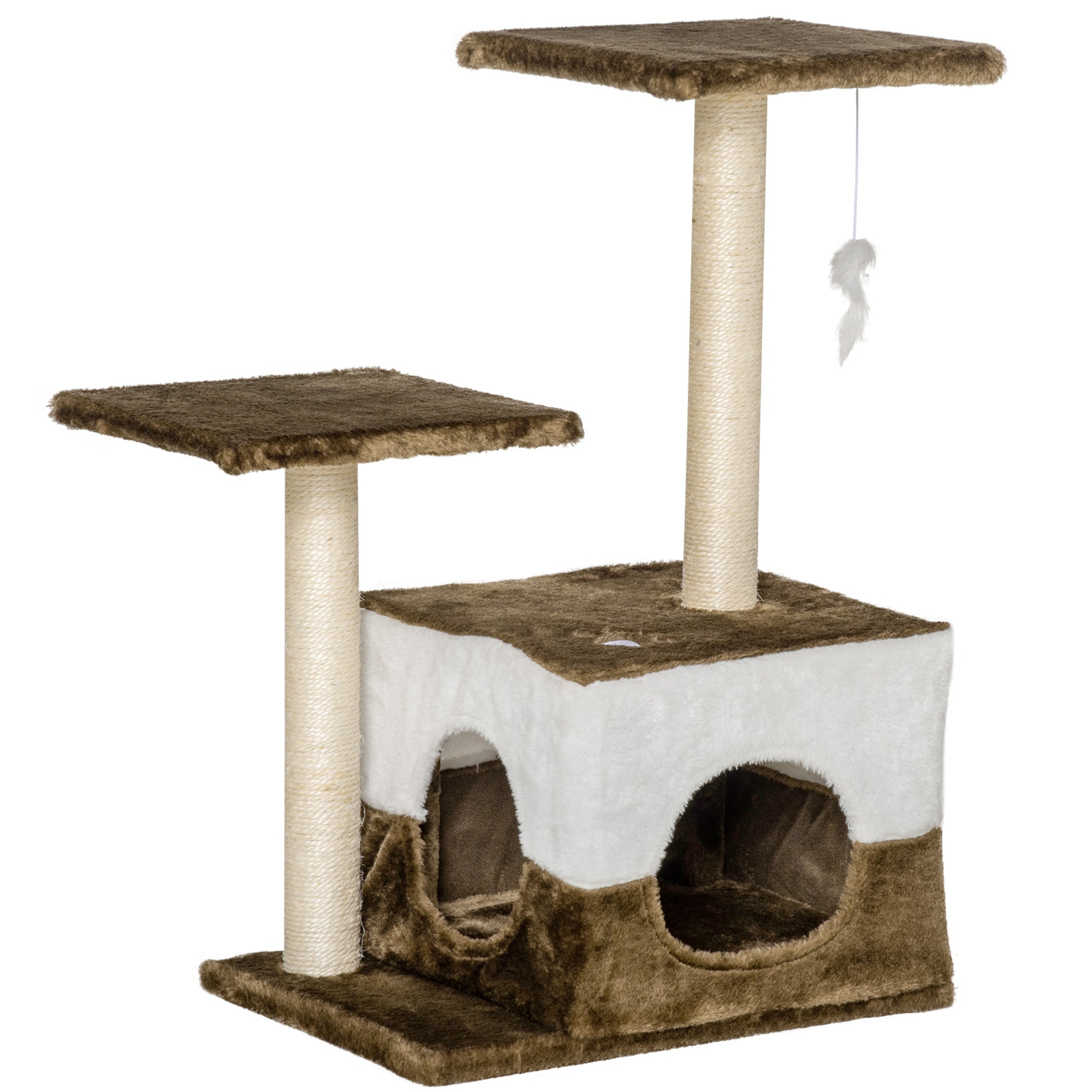 PawHut Cat Tree Tower for Indoor Cats Kitten House Scratching Posts with Condo Perch Interactive Mouse Toy, 45 x 33 x 70 cm, Brown - North Peak Garden Furniture