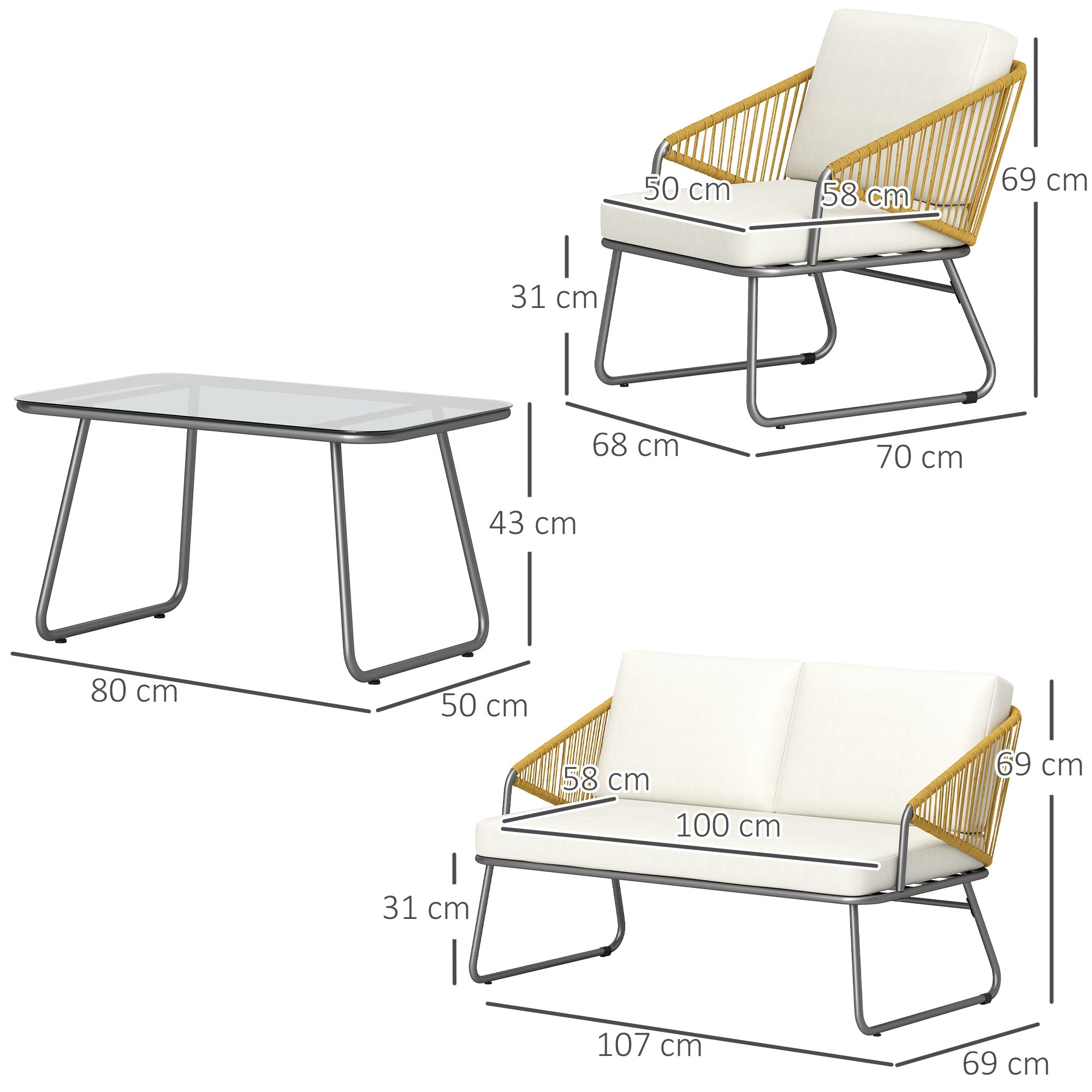 Outsunny Four-Piece Rattan Strong Panel Outdoor Sofa Set - Natural - North Peak Garden Furniture