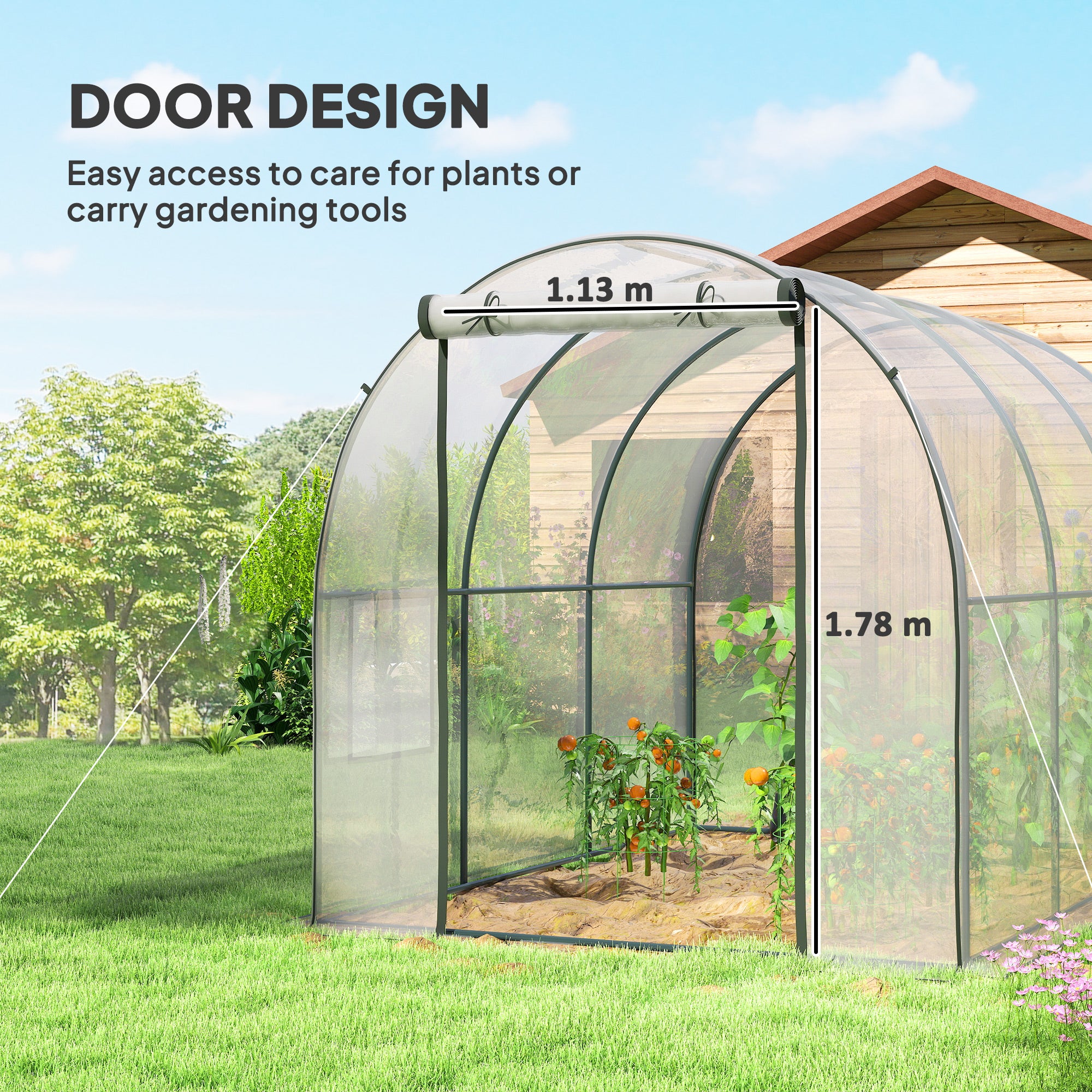 Outsunny Polytunnel Greenhouse Walk-in Grow House with Plasric Cover, Door, Mesh Window and Steel Frame, 3 x 2 x 2m, Clear