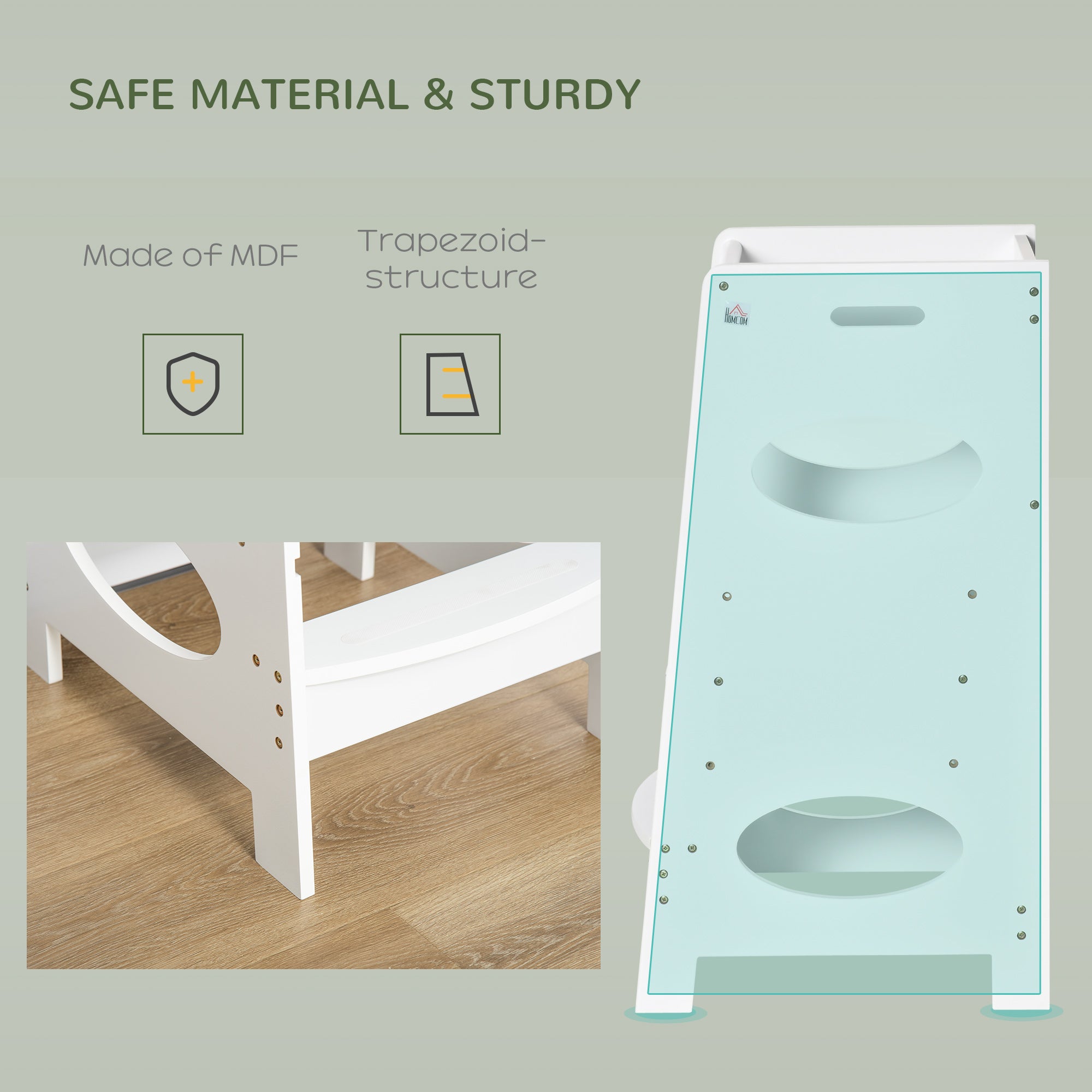 HOMCOM Toddler Step Stool Kids Adjustable Standing Tower with Safety Rail for Kitchen Counter White - North Peak Garden Furniture