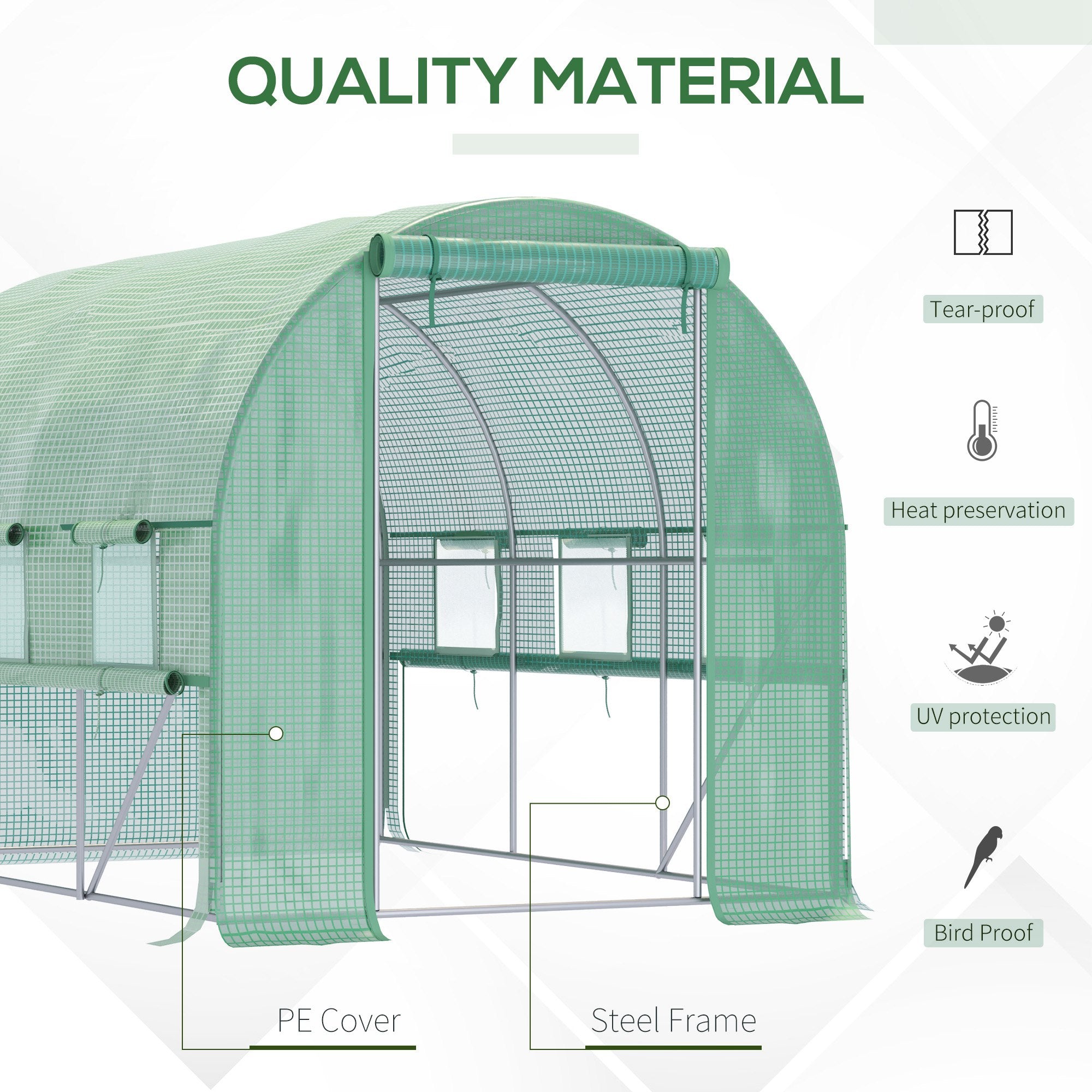 Outsunny Walk-in Polytunnel Greenhouse Green House with Roll-up Sidewalls, UV-resistant PE Cover, 3 x 2 x 2m, Green - North Peak Garden Furniture