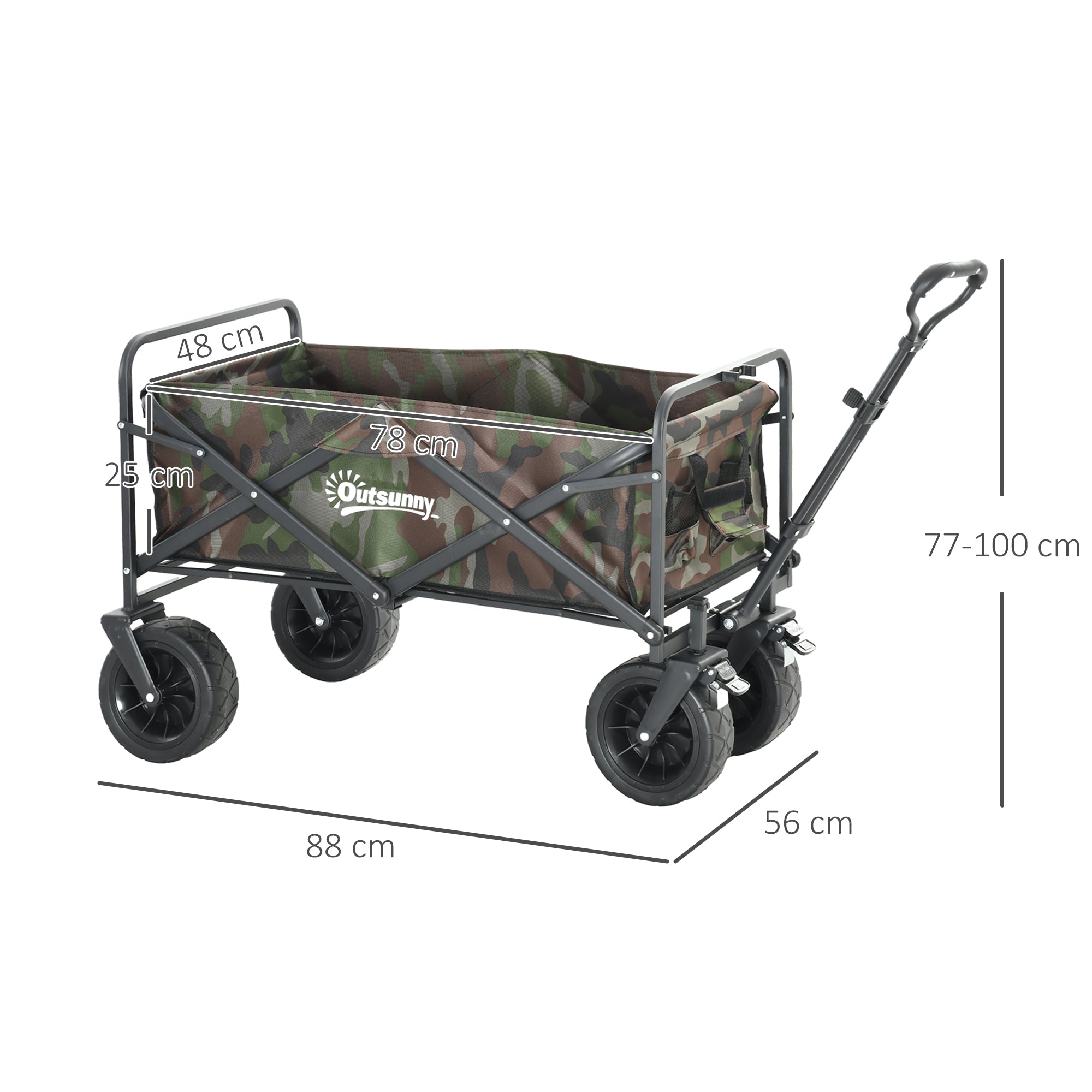 Outsunny 95L Folding Steel Frame Garden Trolley, with Handle - Multicolour - North Peak Garden Furniture