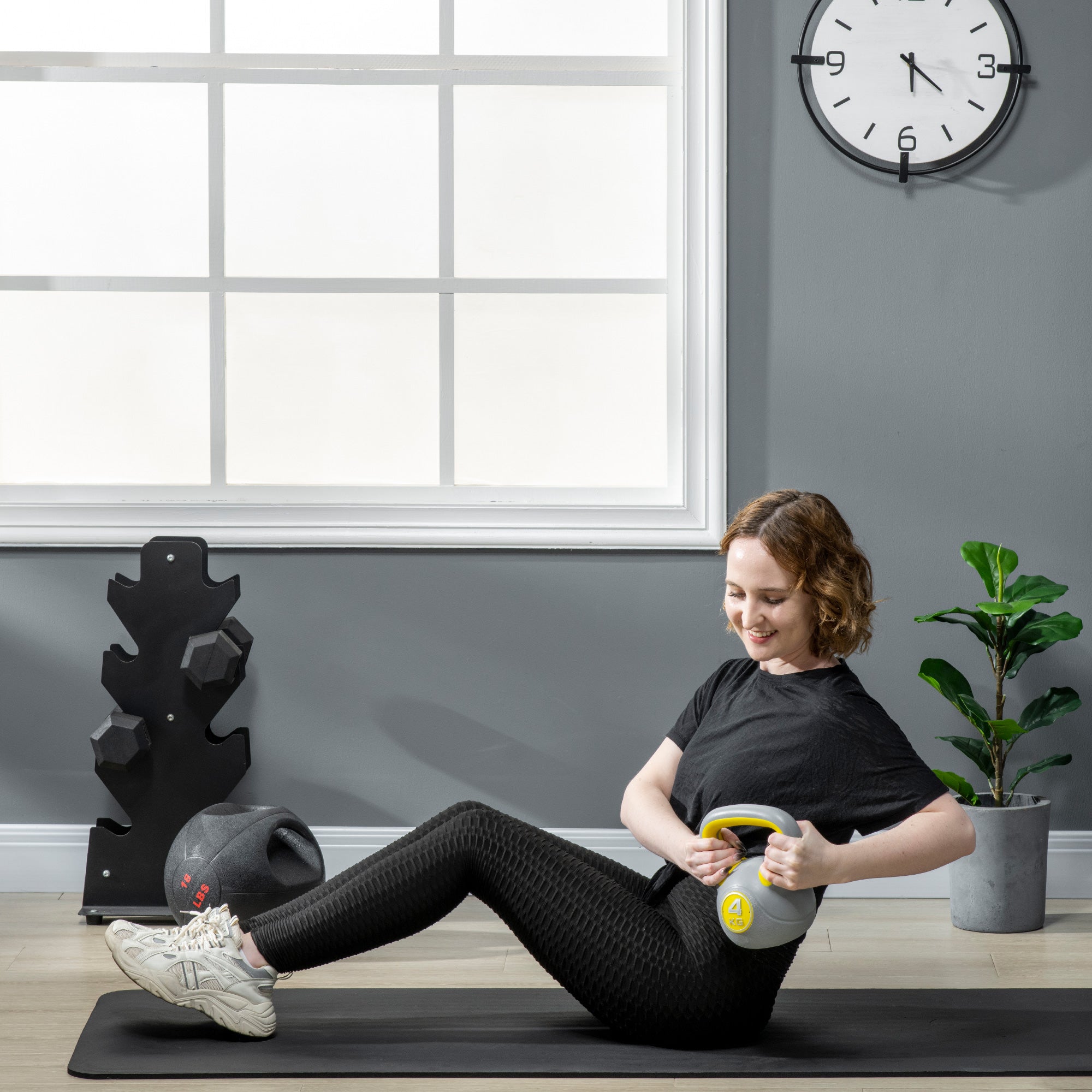 SPORTNOW Kettlebell, 4kg Kettle Bells with Handle for Home Gym Weight Lifting and Strength Training, Yellow and Grey - North Peak Garden Furniture