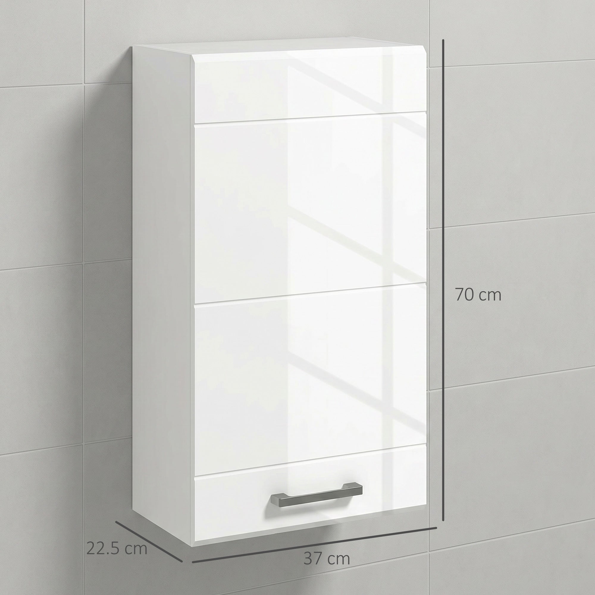 kleankin Bathroom Wall Cabinet, High Gloss Bathroom Storage Cabinet with Soft-Close Door, 3 Shelves, Adjustable Shelf, White
