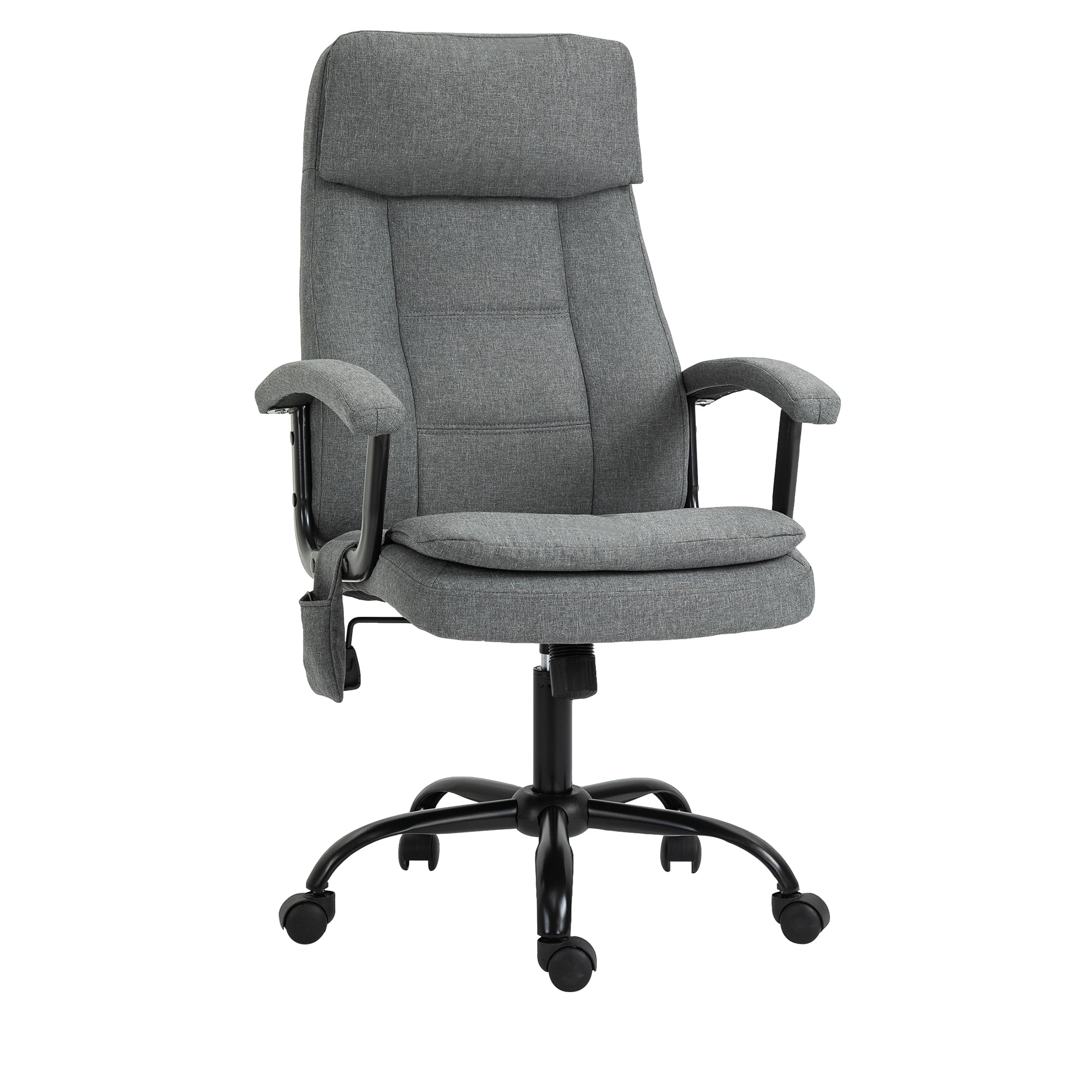 Vinsetto Office Chair, Linen Fabric Desk Chair with 2 Point Massage in Lumbar, Adjustable Height, Rolling Wheels, Grey - North Peak Garden Furniture
