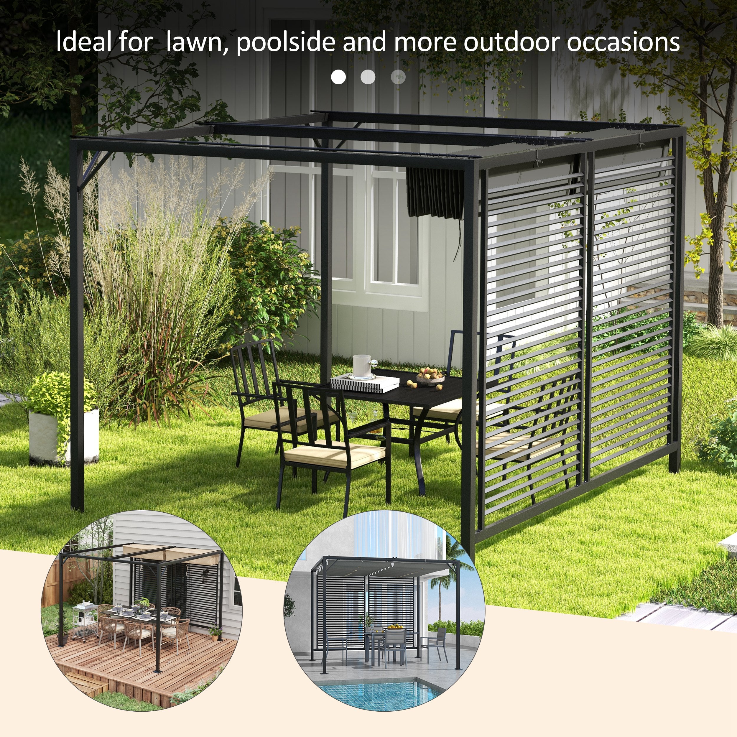 Outsunny 3 x 2.8m Metal Pergola, with Retractable Fabric Roof - Grey - North Peak Garden Furniture