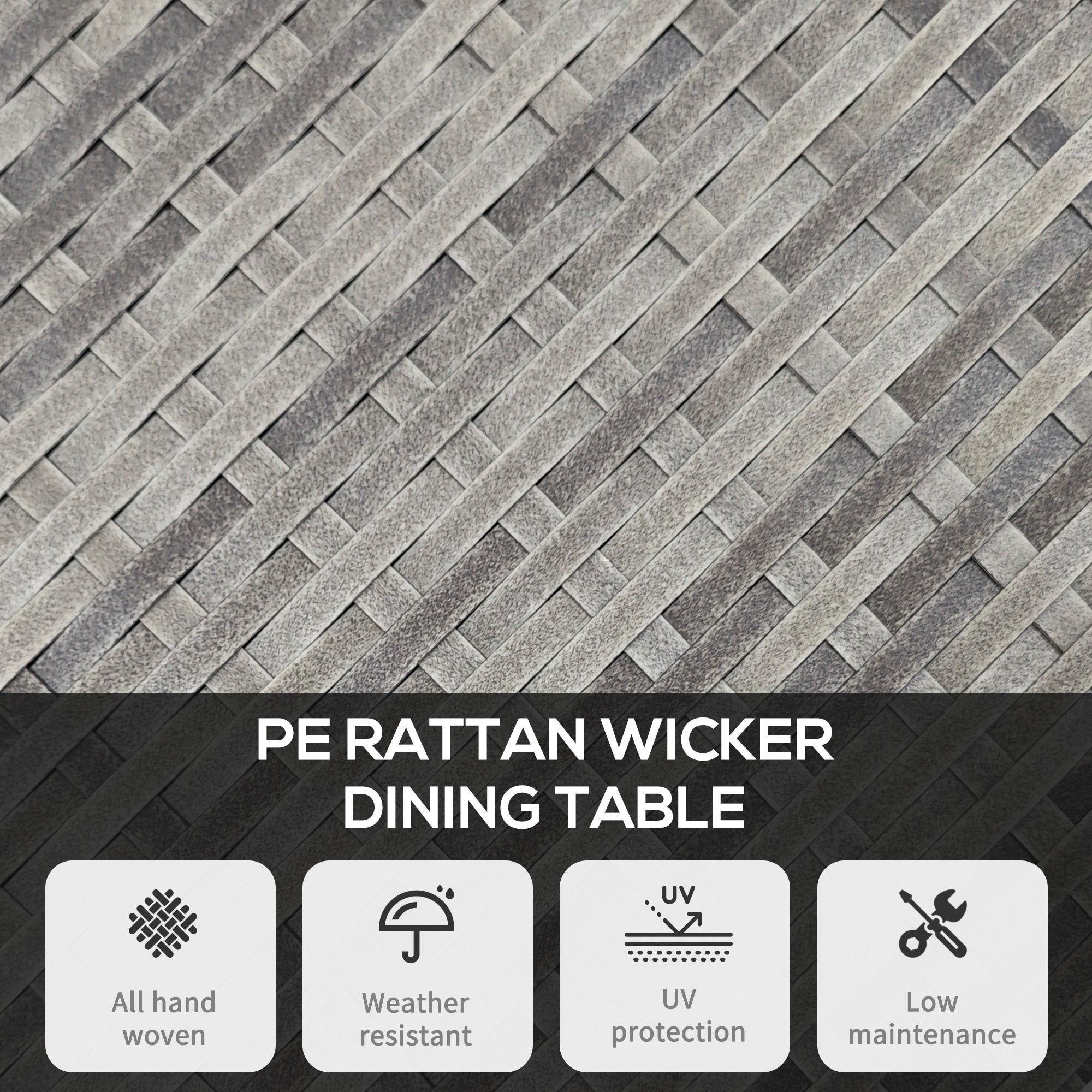 Outsunny 70cm Four-Person Wood-Effect Rattan Table - Grey - North Peak Garden Furniture