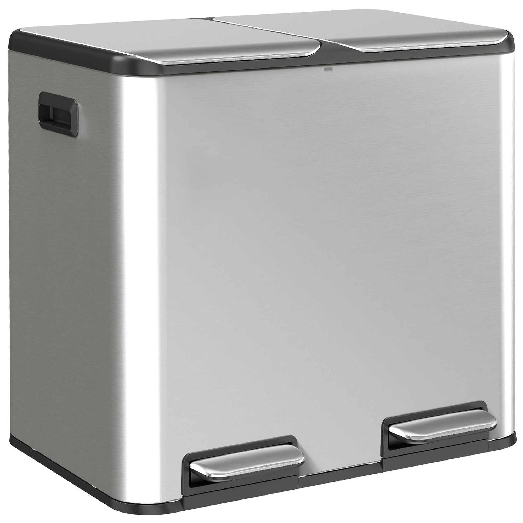 HOMCOM 2 x 20L Double Kitchen Bin, Stainless Steel Pedal Rubbish Bin with Dual Compartments, Soft Close Lids, Silver Tone