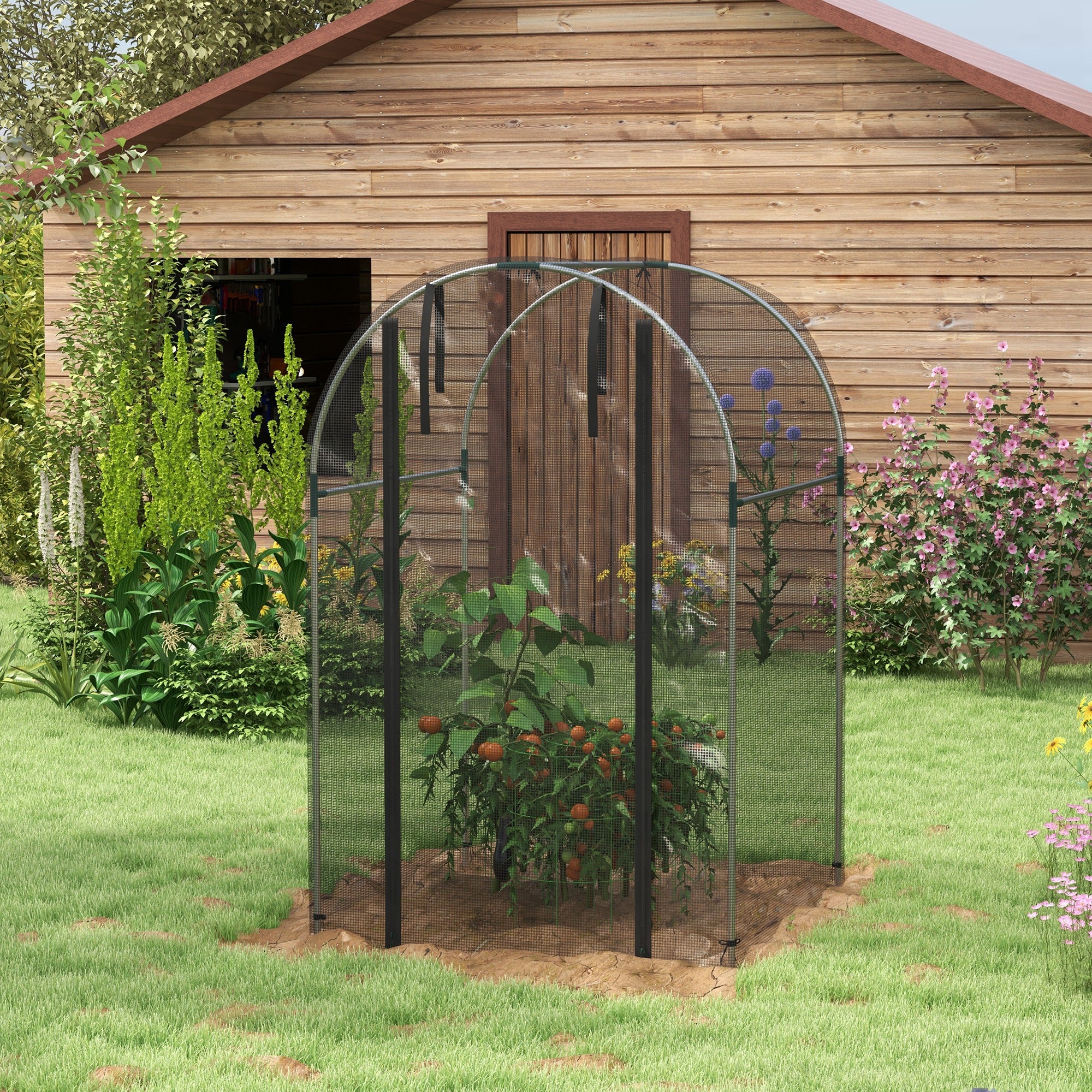 Outsunny Galvanised Steel Fruit Cage, Plant Protection Tent with Zipped Door, 1.2 x 1.2 x 1.9m, Black