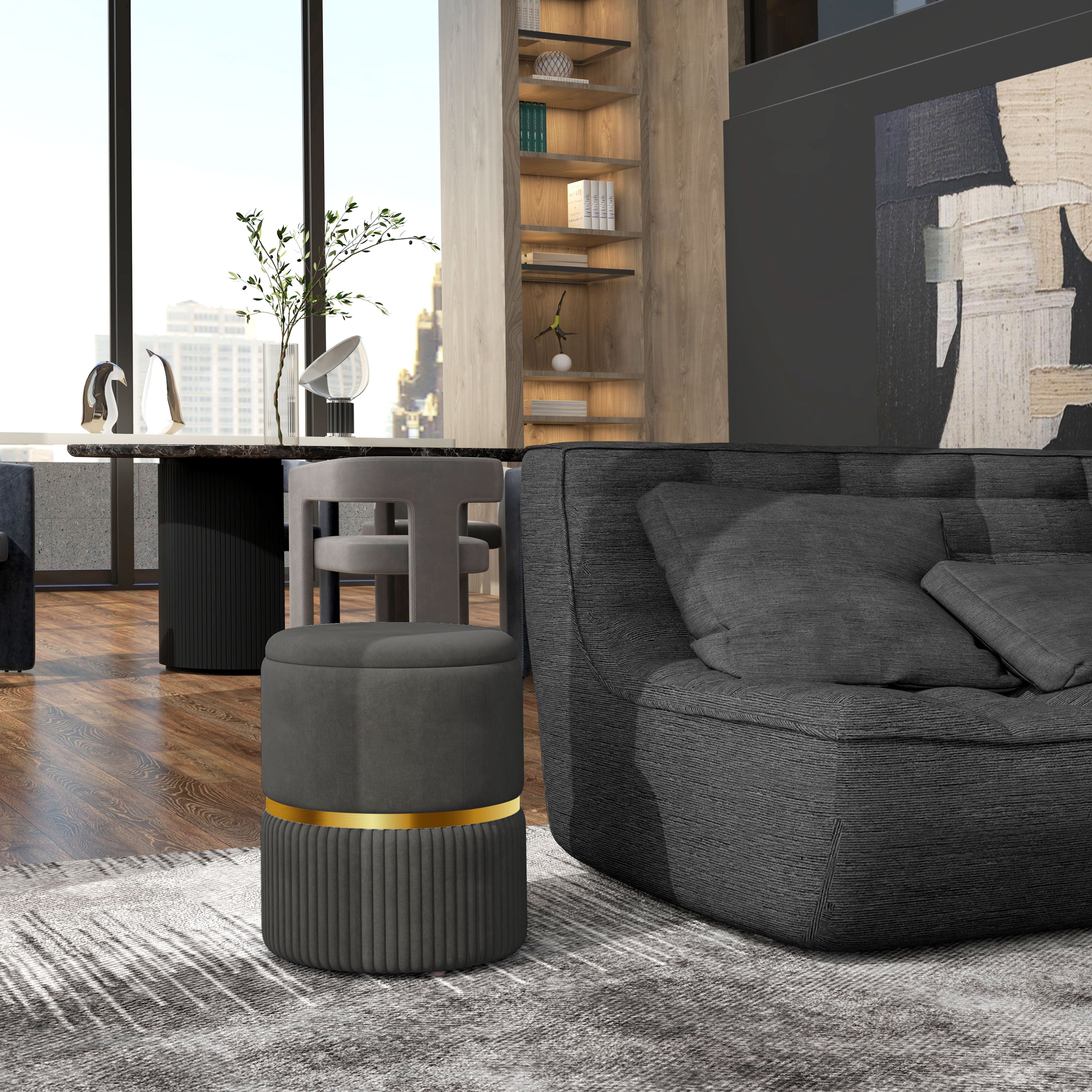 HOMCOM Velvet-Feel Storage Ottoman - Grey - North Peak Garden Furniture