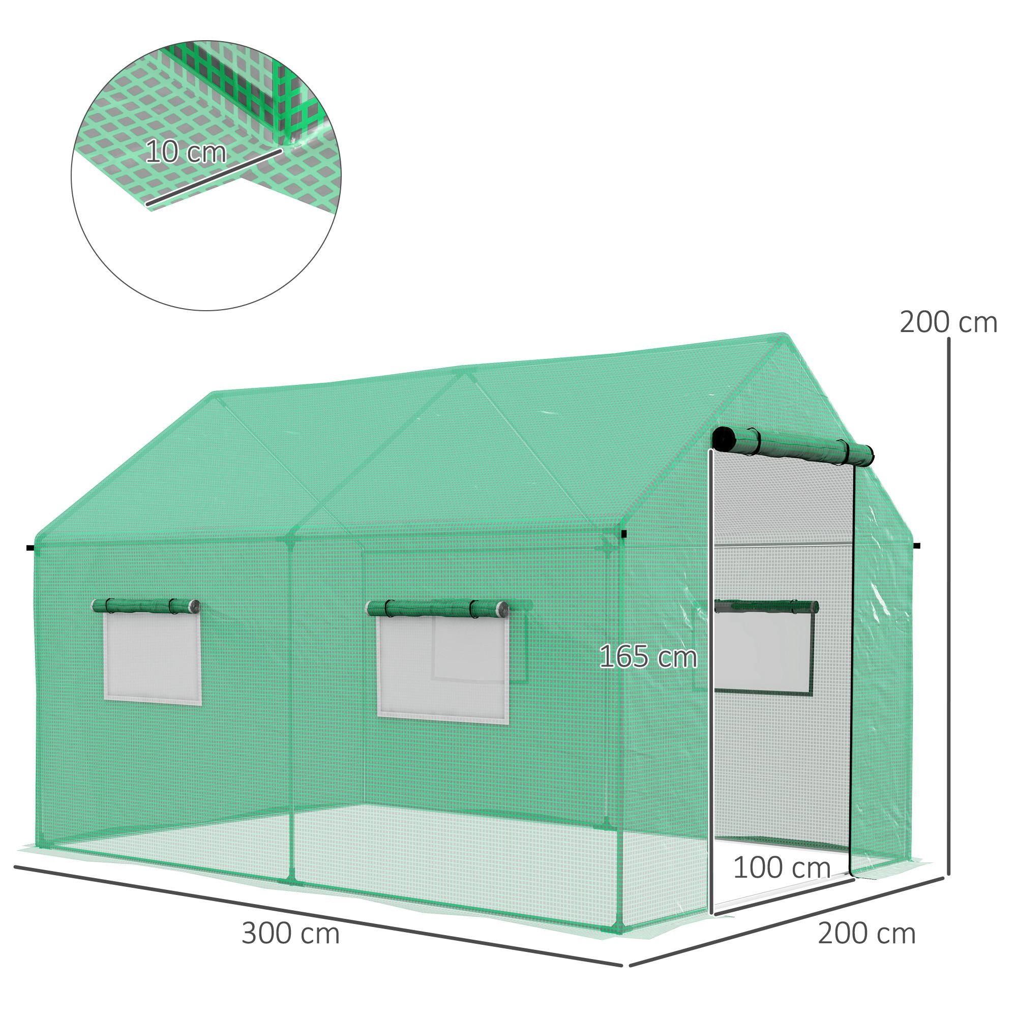 Outsunny Polyethylene Walk-in Polytunnel Greenhouse, 2 x 3(m), Green - North Peak Garden Furniture