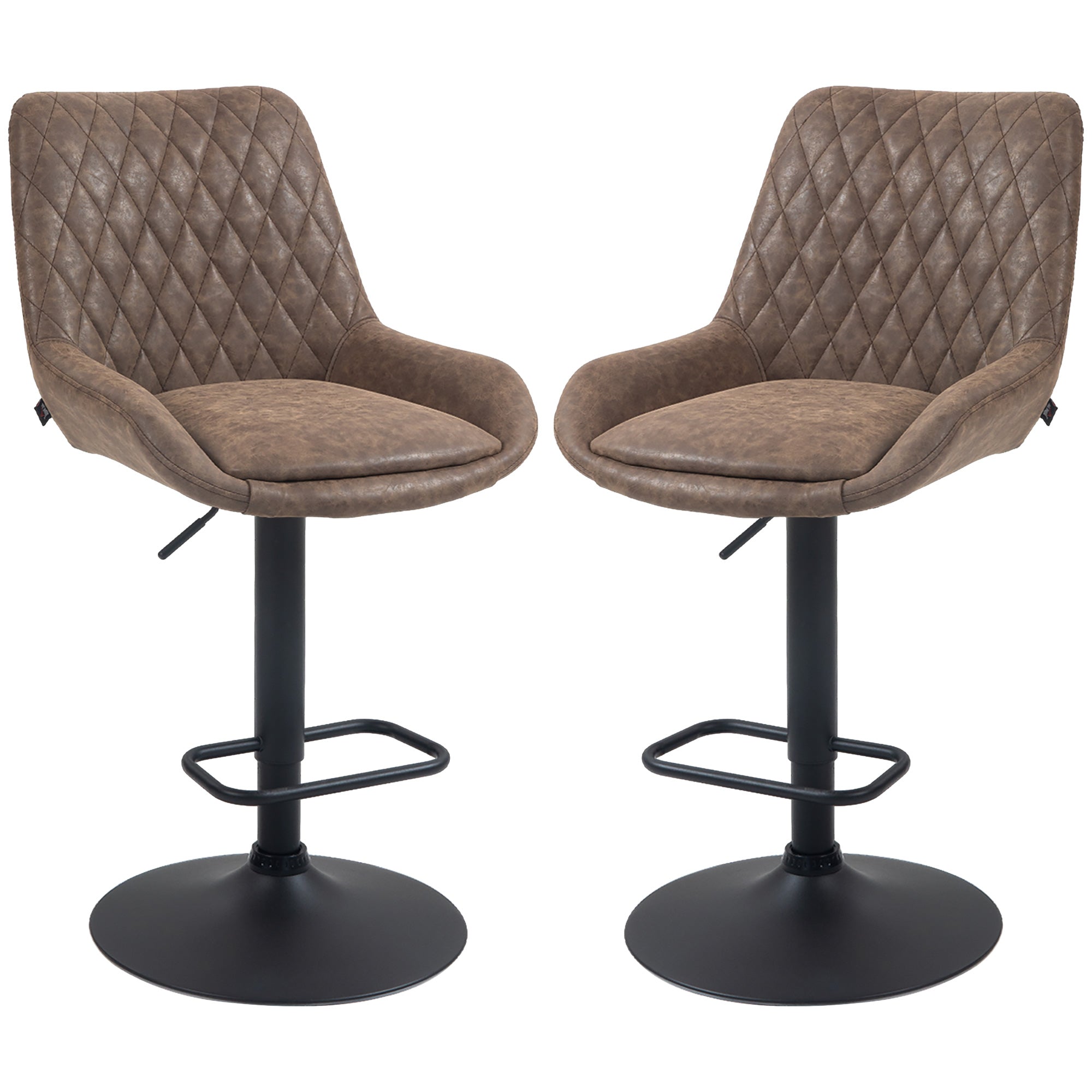 HOMCOM Set of Two Faux Leather Retro Bar Stools - Brown