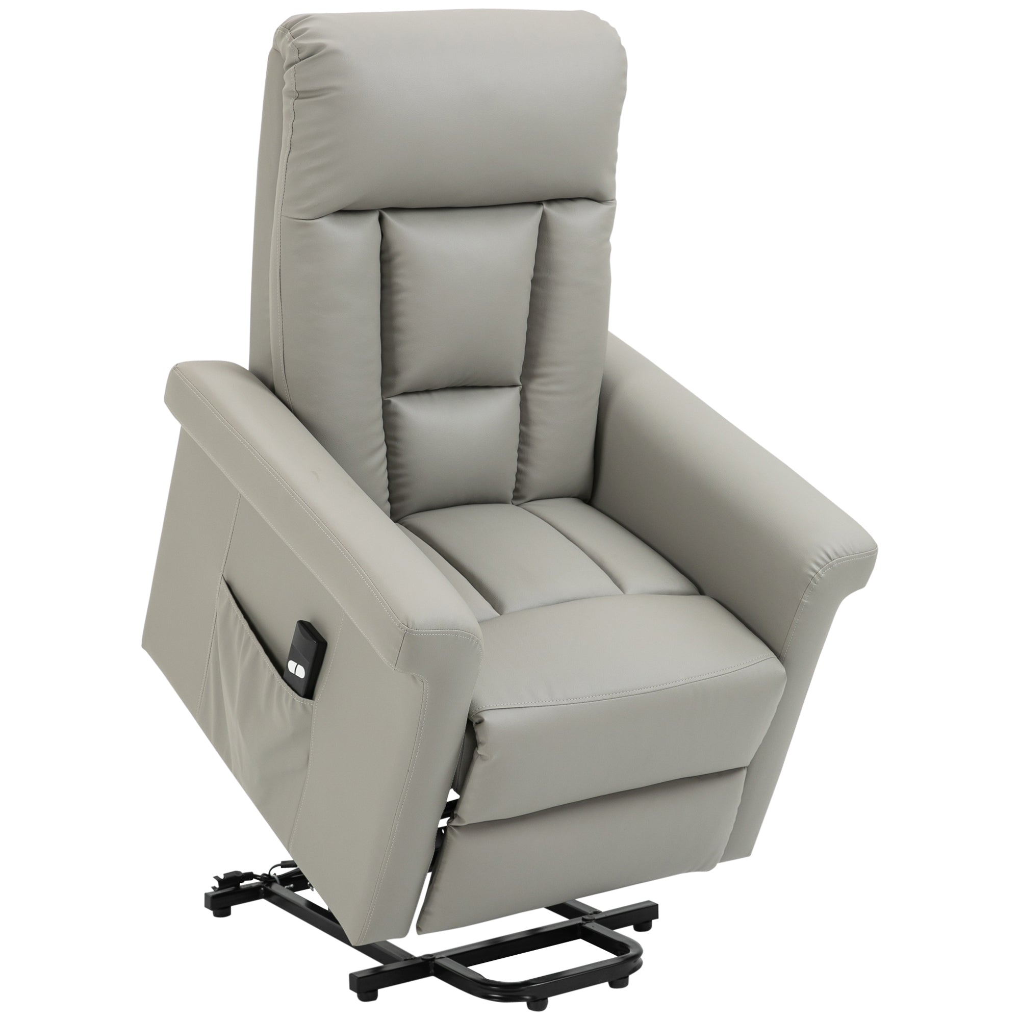 HOMCOM Power Lift Chair, PU Leather Recliner Sofa Chair for Elderly with Remote Control, Side Pocket, Grey - North Peak Garden Furniture