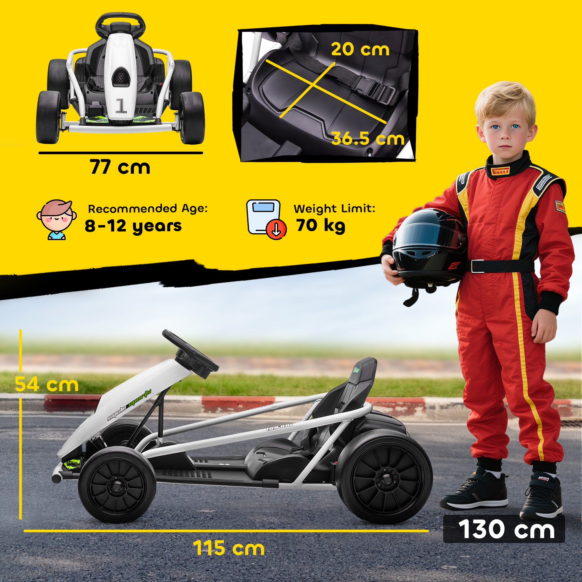HOMCOM 24V Electric Go Kart for Kids, Drift Ride-On Racing Go Kart with 2 Speeds, for Boys Girls Aged 8-12 Years Old, White - North Peak Garden Furniture