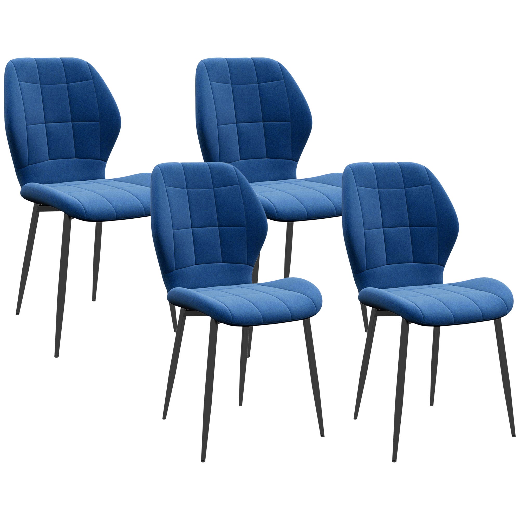 HOMCOM Set of Four Velvet Relaxed Tub Dining Chairs - Dark Blue - North Peak Garden Furniture