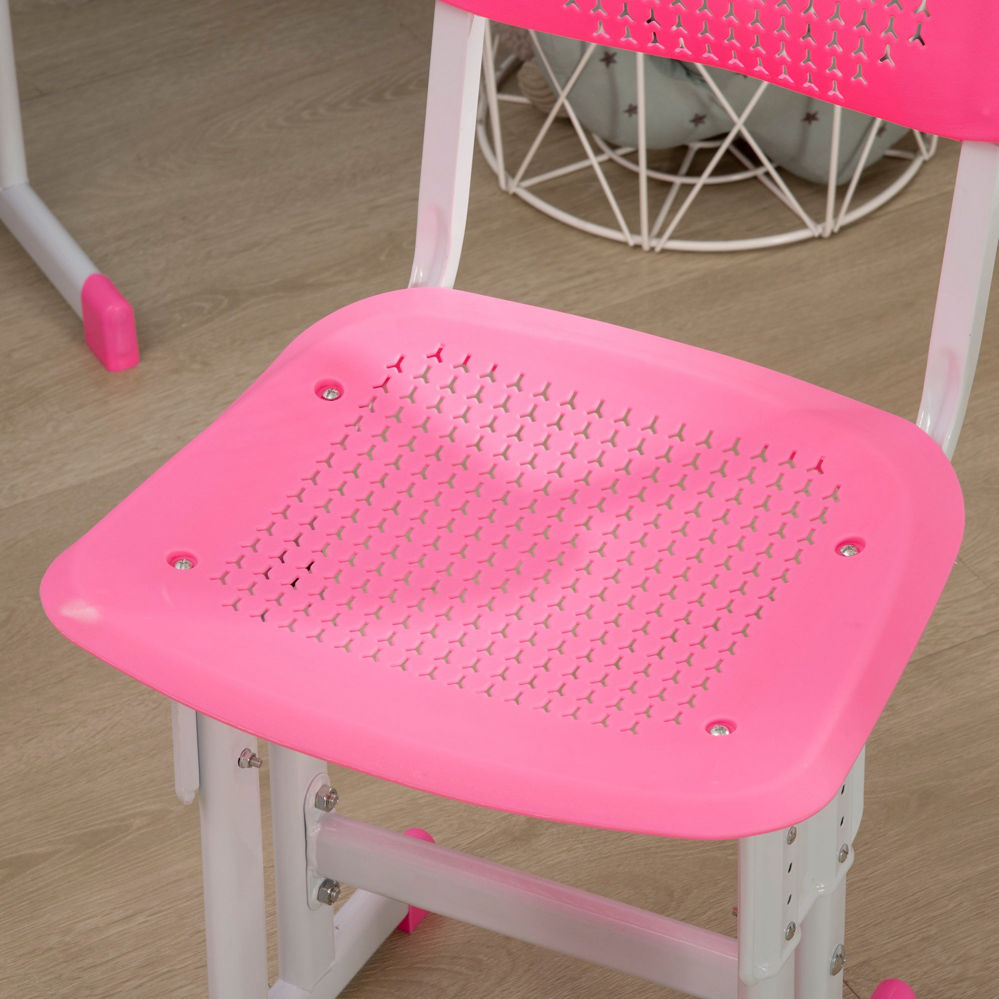 HOMCOM Kids Adjustable Desk and Chair Set, Book Stand, Pen Slot - Pink - North Peak Garden Furniture